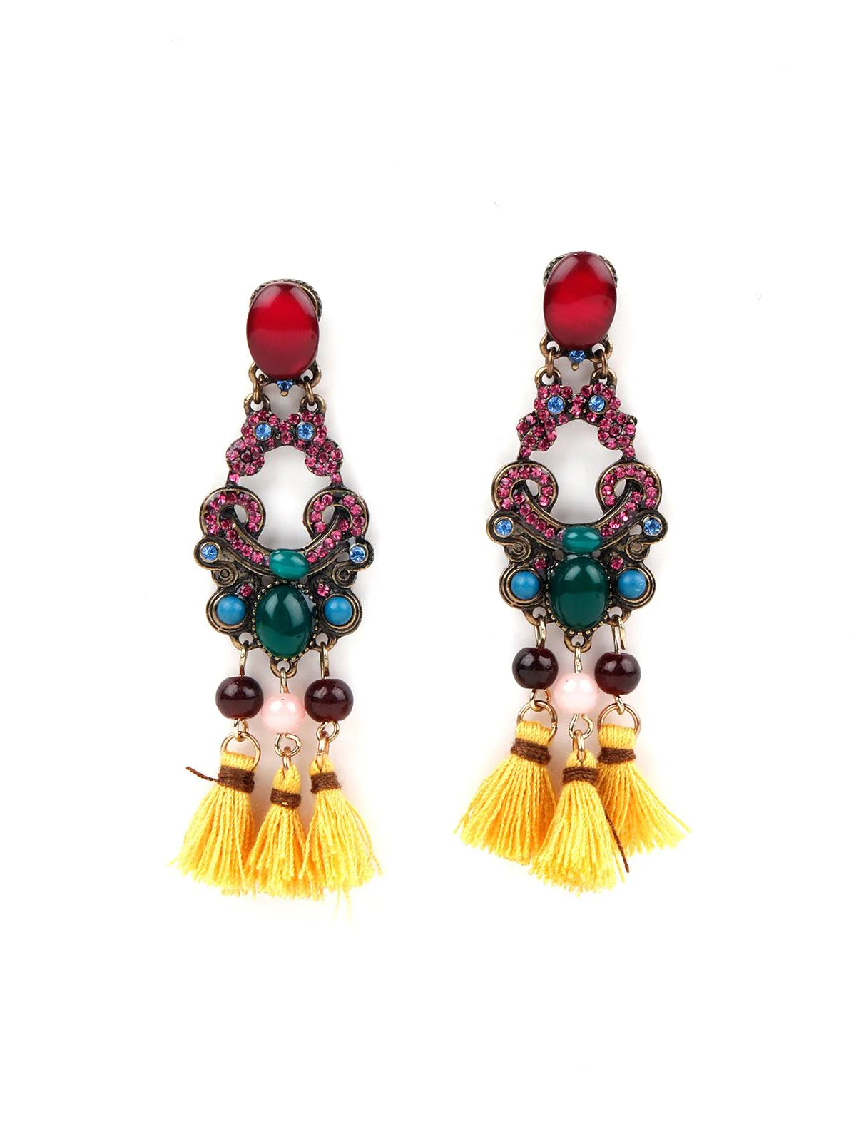 Odette Women Multicolour Drop Earring With Yellow Tassel Hangings - Image 3
