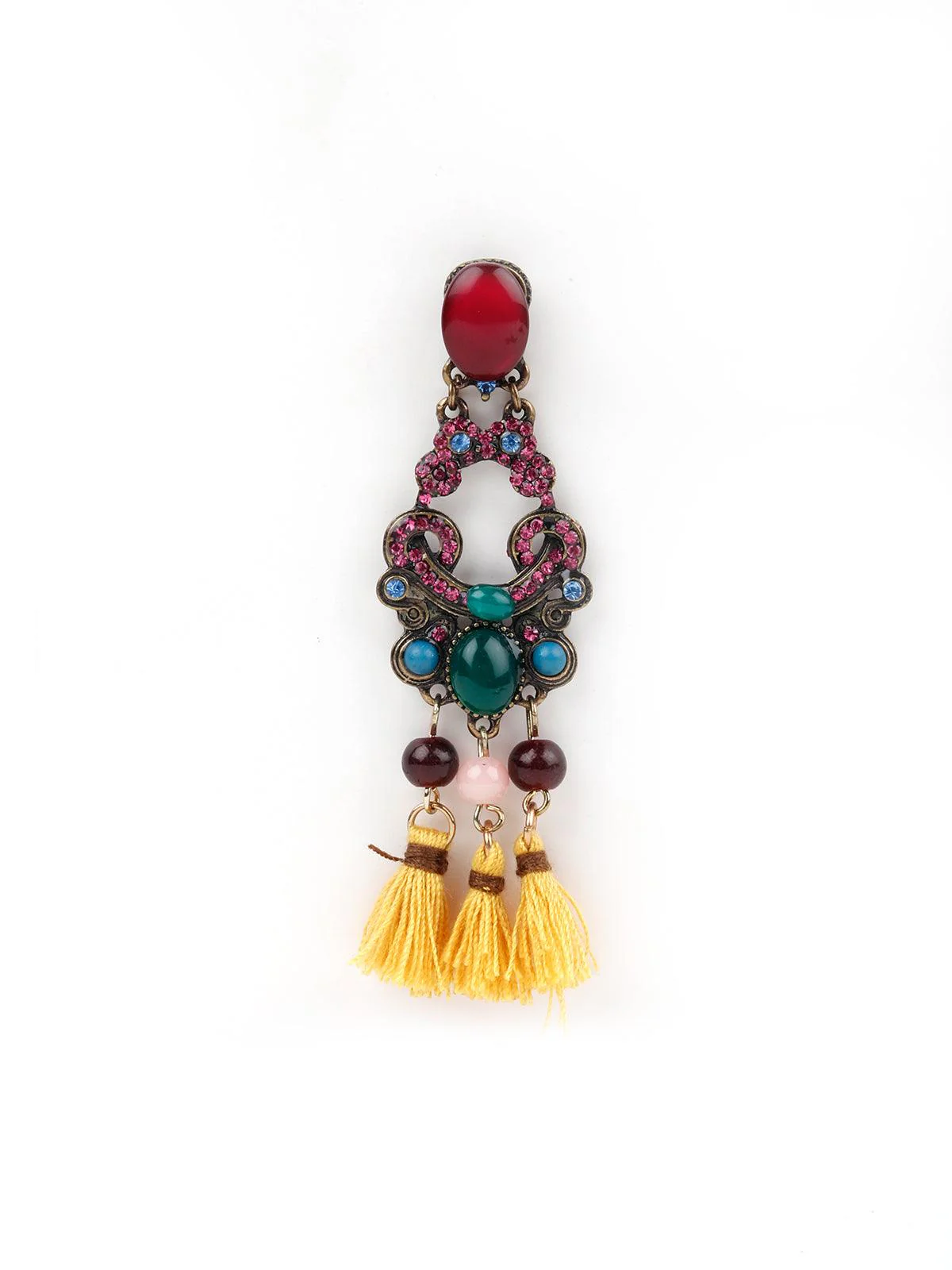 Odette Women Multicolour Drop Earring With Yellow Tassel Hangings - Image 4