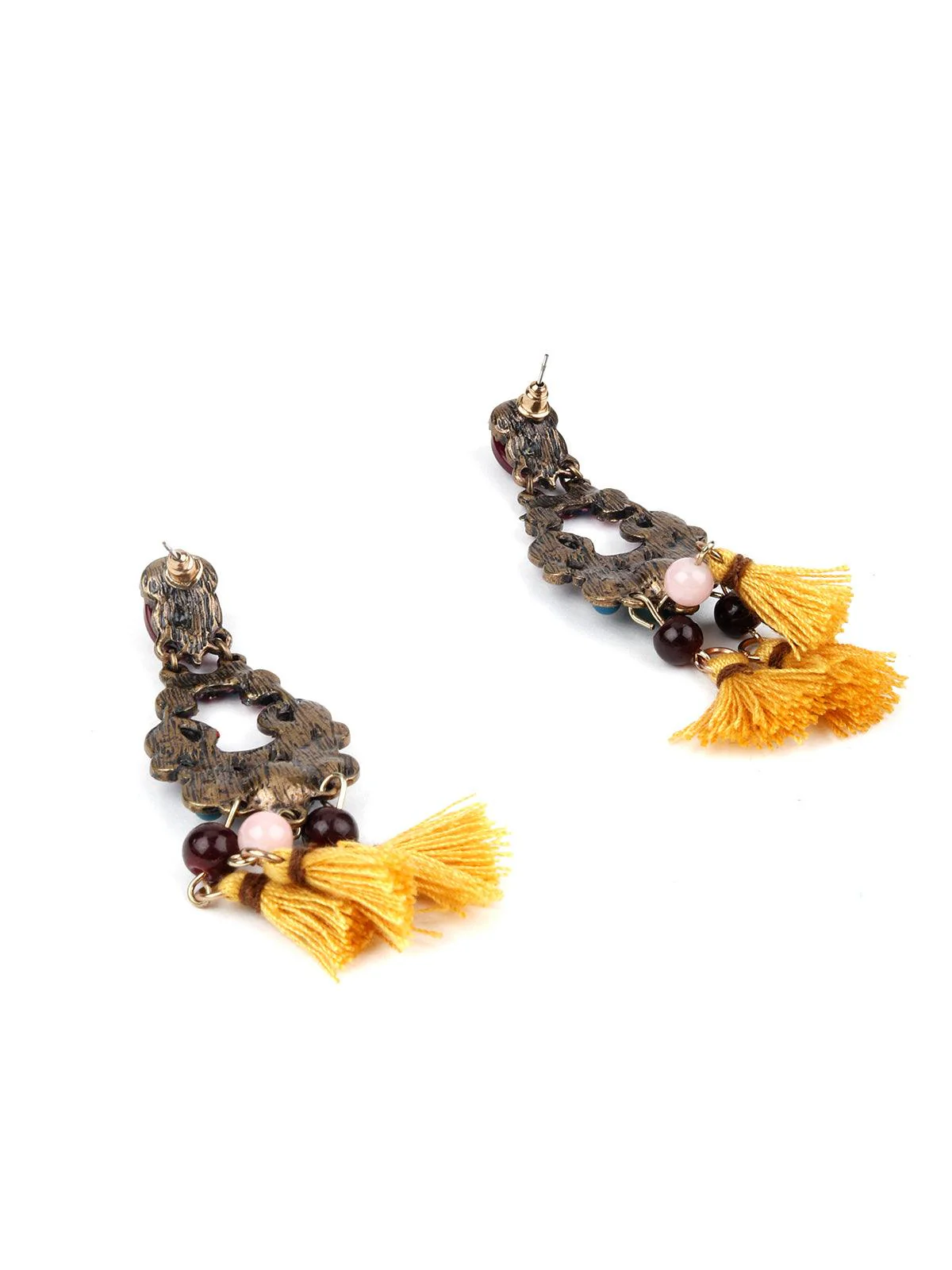 Odette Women Multicolour Drop Earring With Yellow Tassel Hangings - Image 6