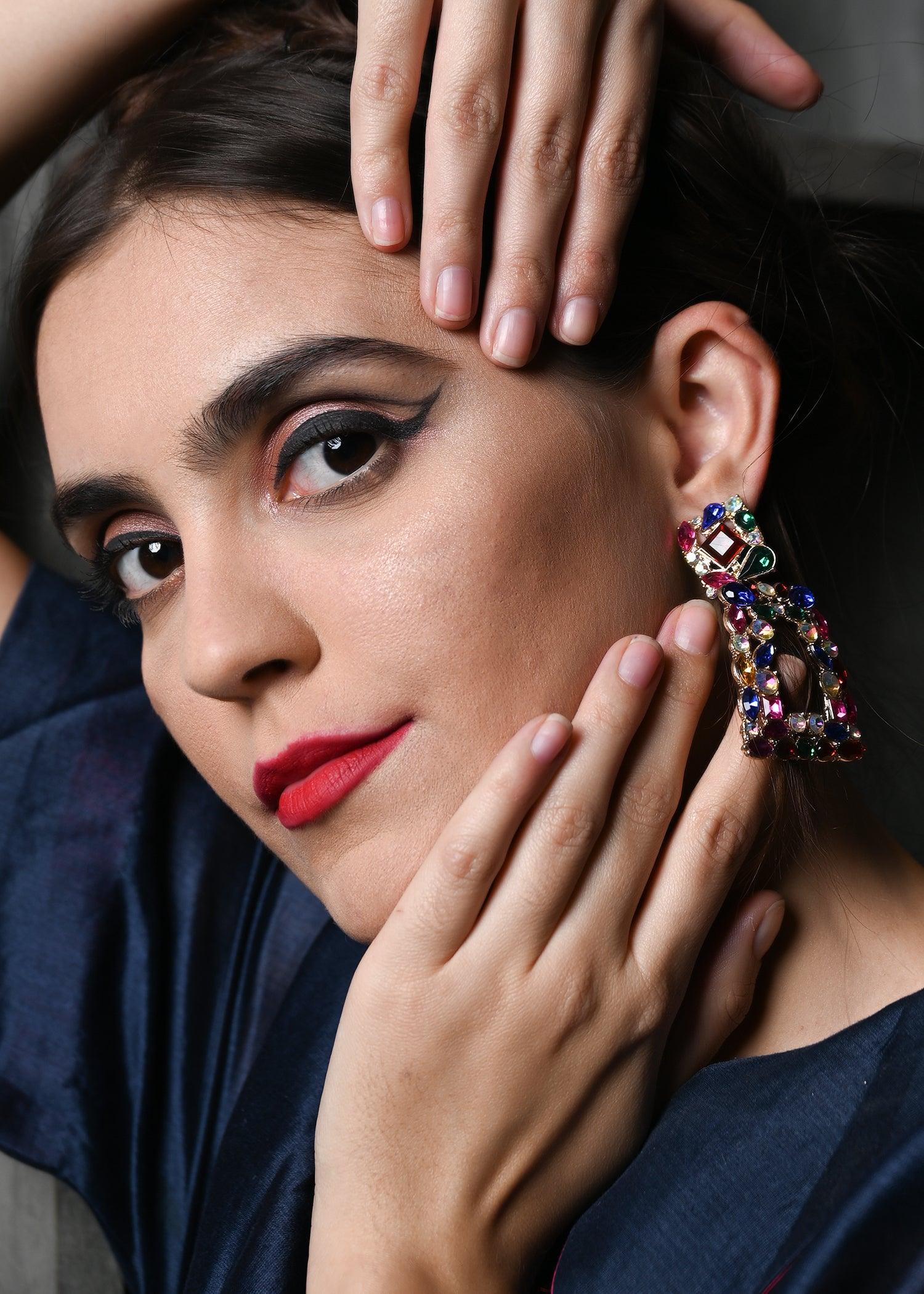 Odette Women Multicolour Square Rhinestone Earring