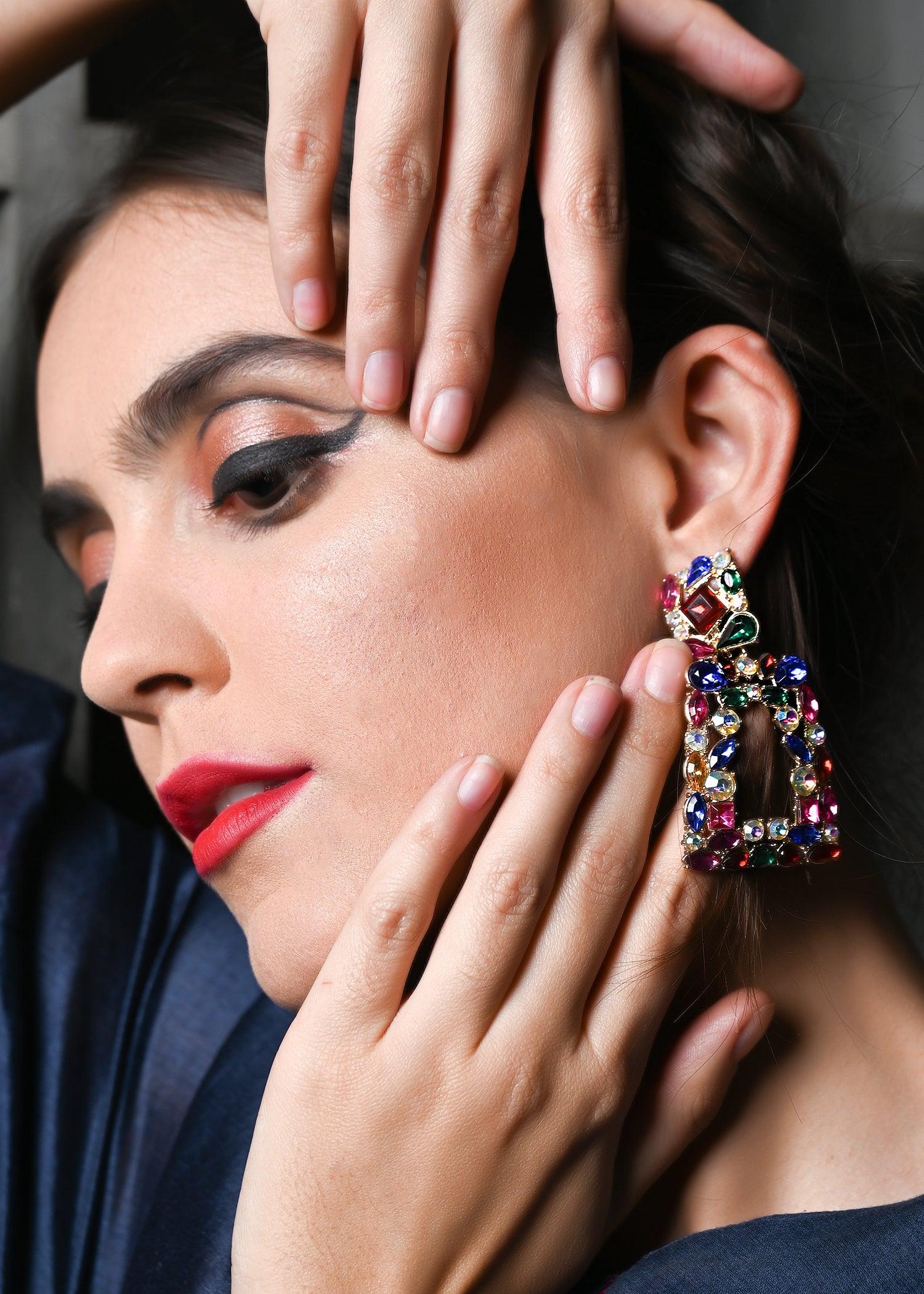 Odette Women Multicolour Square Rhinestone Earring - Image 2