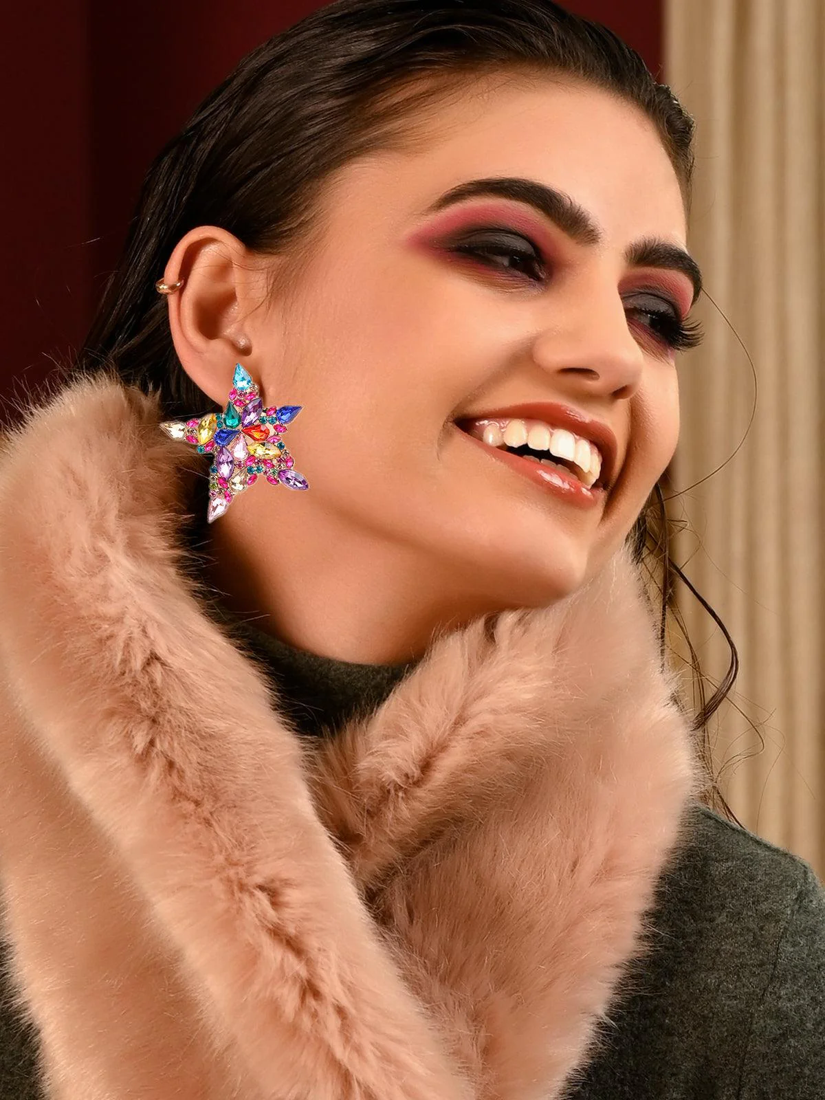 Odette Women Multicoloured Gemstone Metal Earrings - Image 2