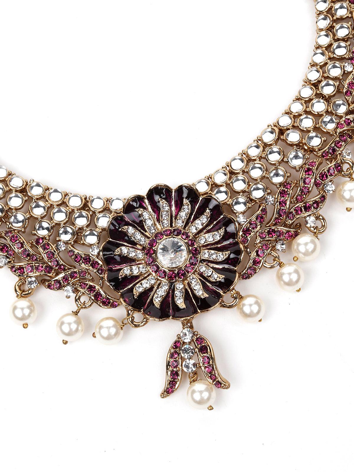 Odette Women Rusty Brown Stone And Kundan Set - Image 2