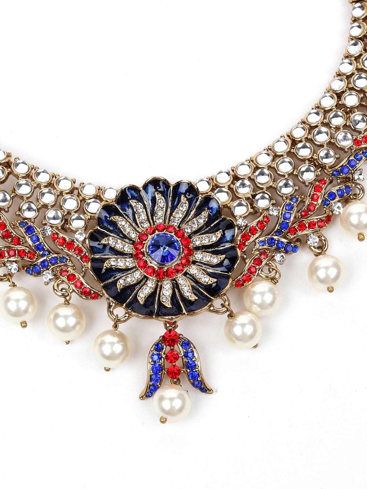Odette Women Red And Blue Stone And Jewellery Set - Image 2