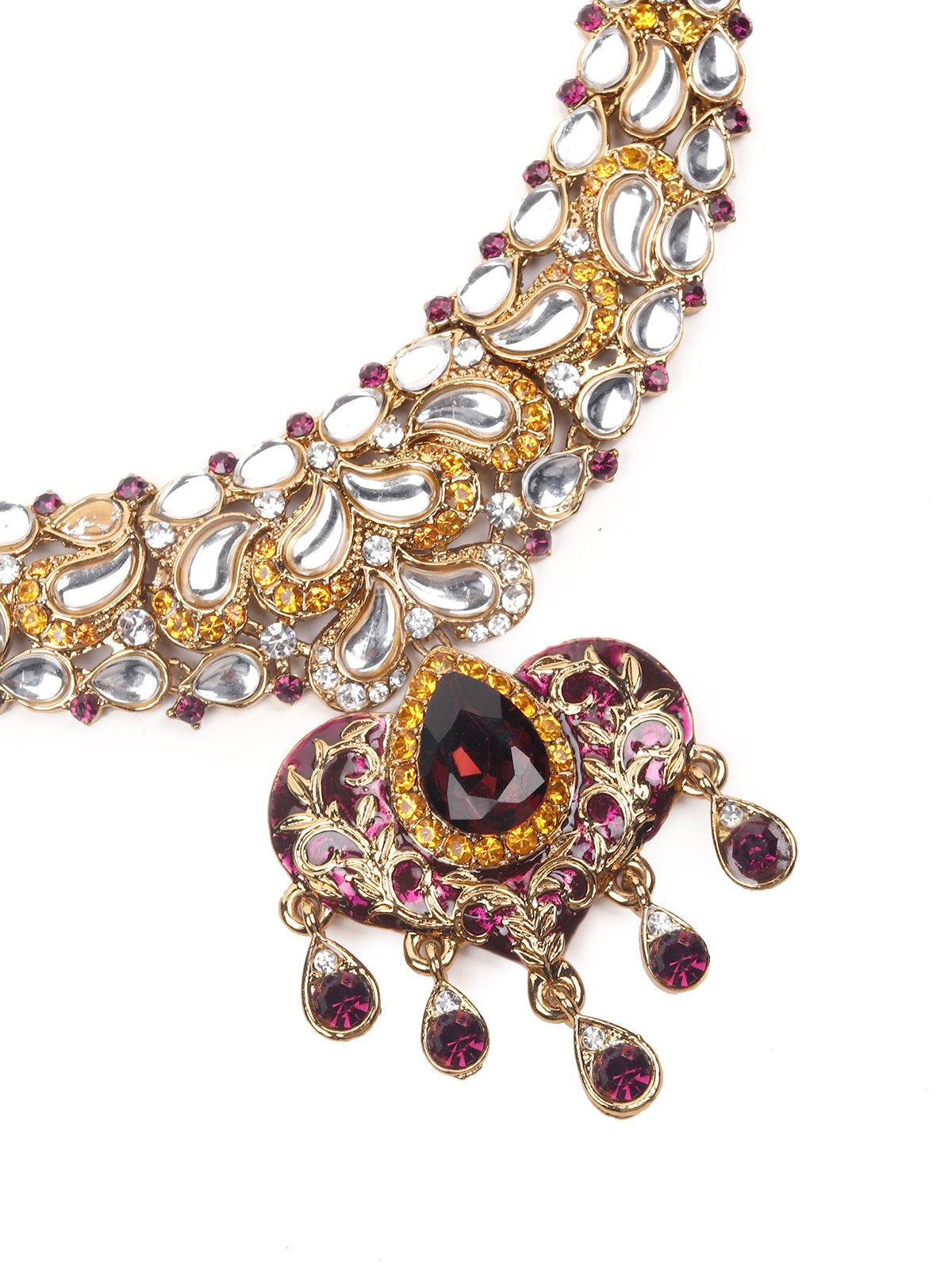 Odette Women Rusty Brown Metal Multicolour Stone Set - Image 3