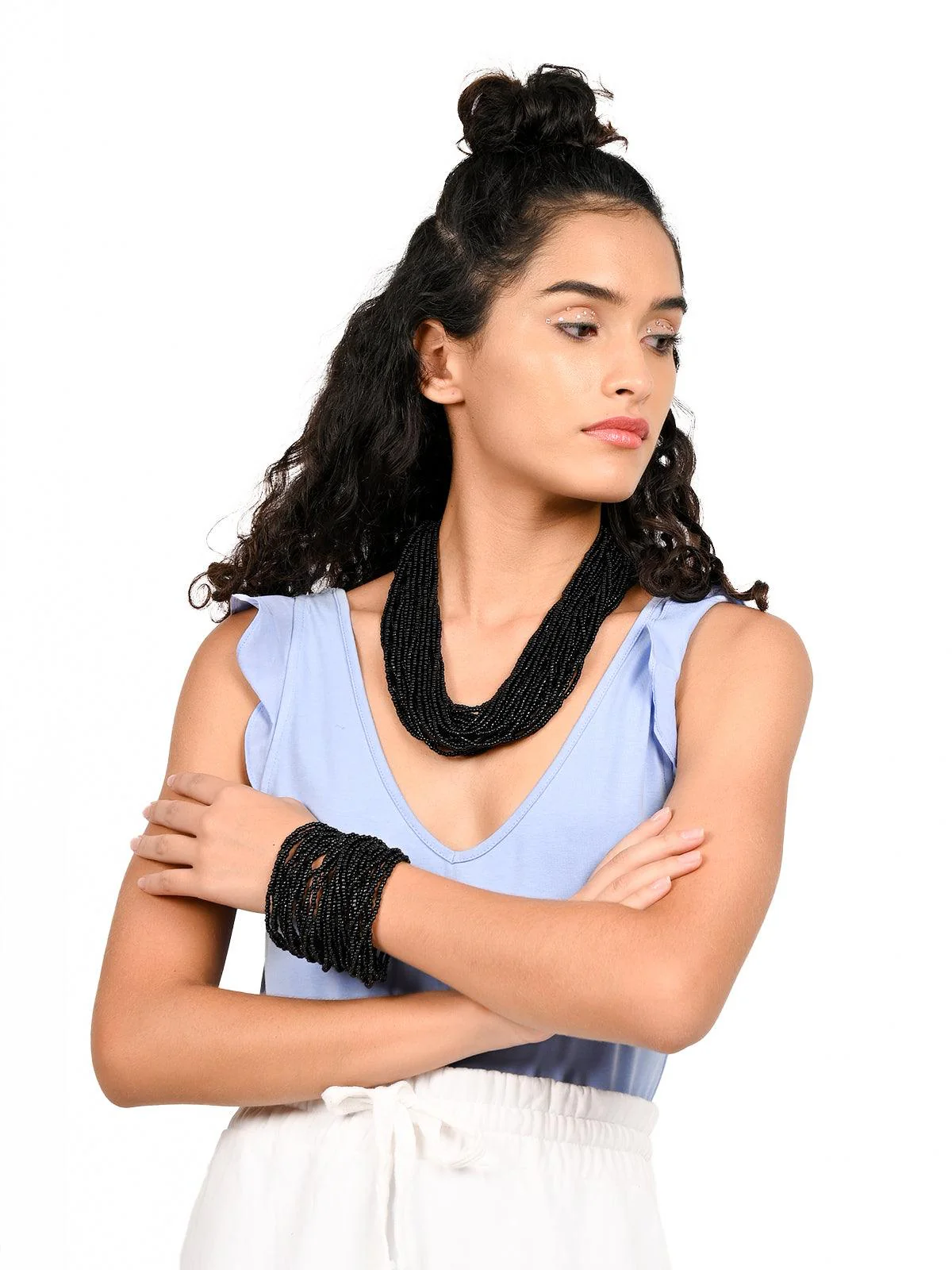 Odette Women Multilayered Black Gorgeous Statement Necklace Set