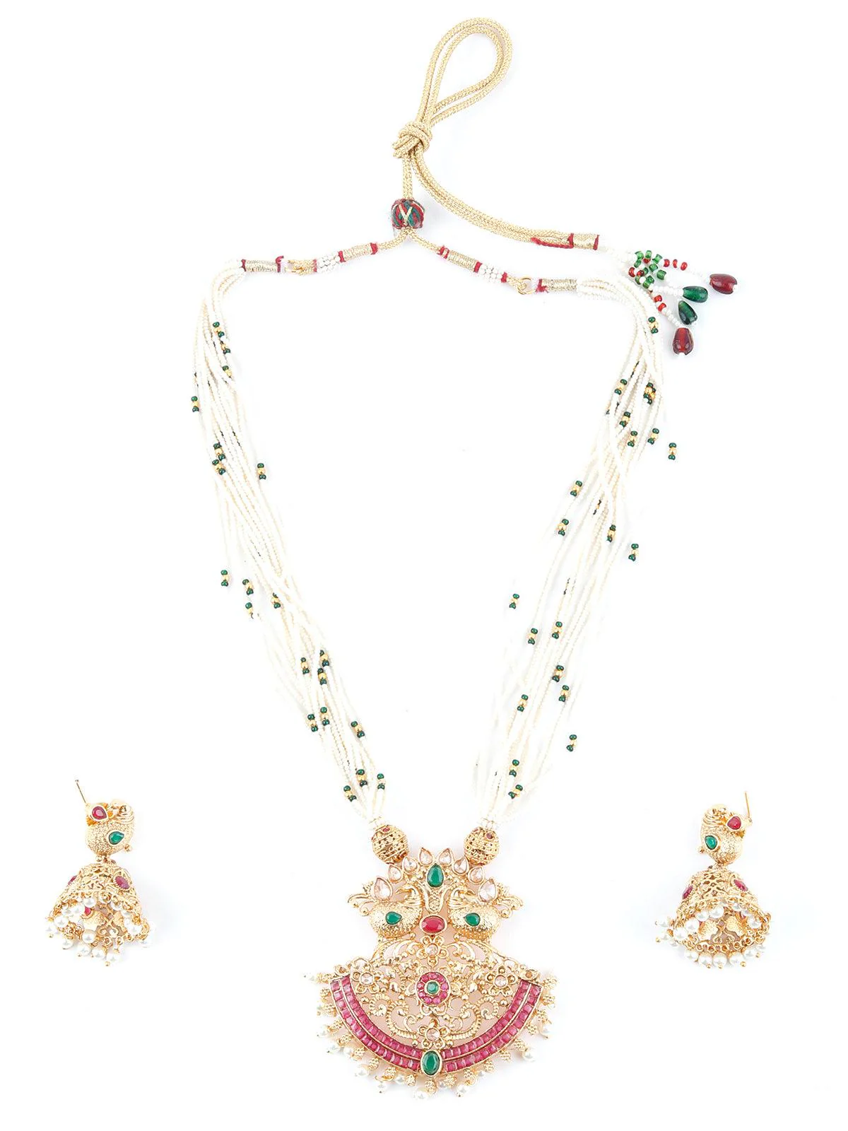Odette Women Multilayered White Temple Style Necklace Set - Image 3