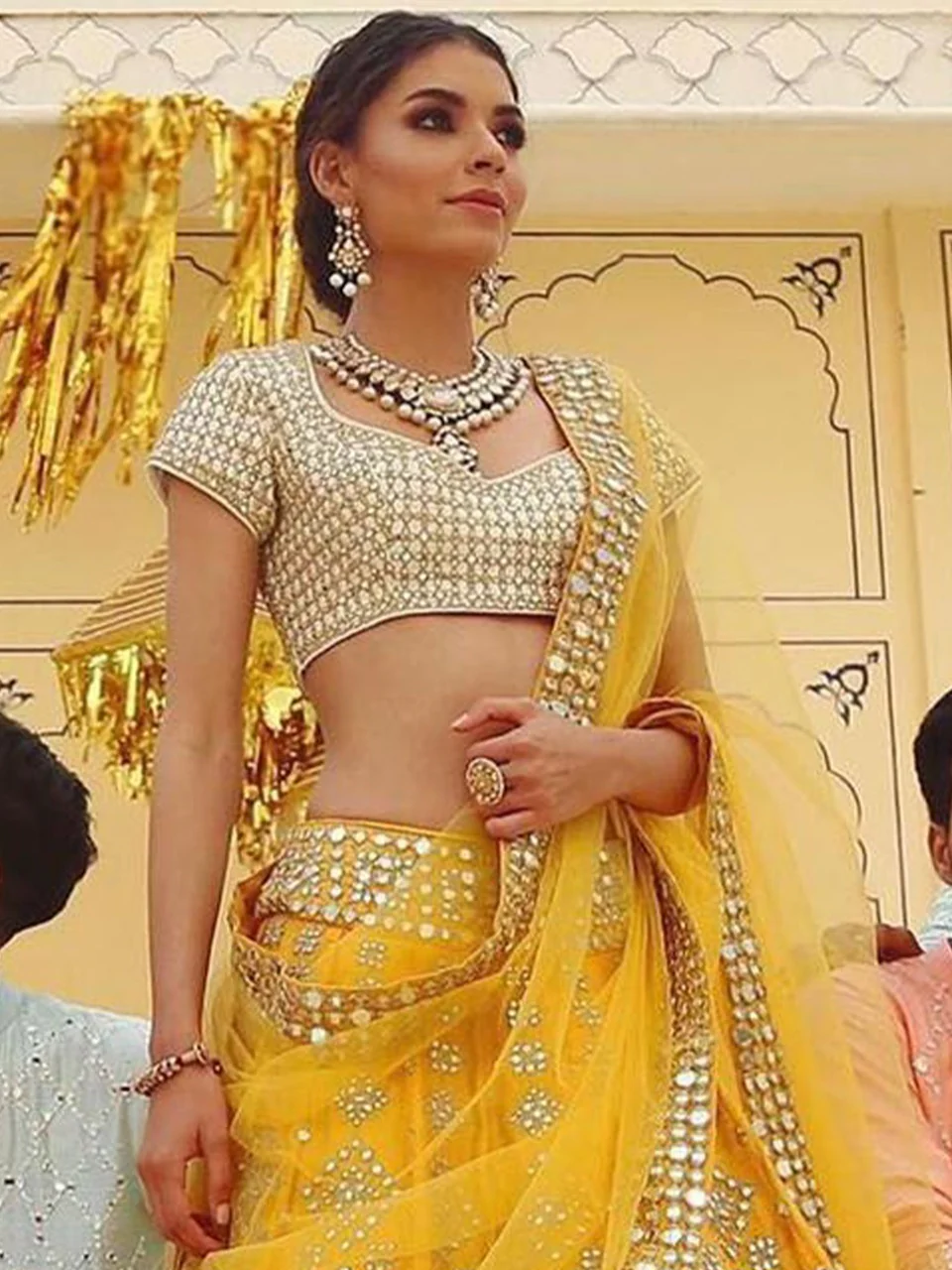 Odette Women Mustard Elegant Semi Stitched Lehenga With Unstitched Blouse - Image 2