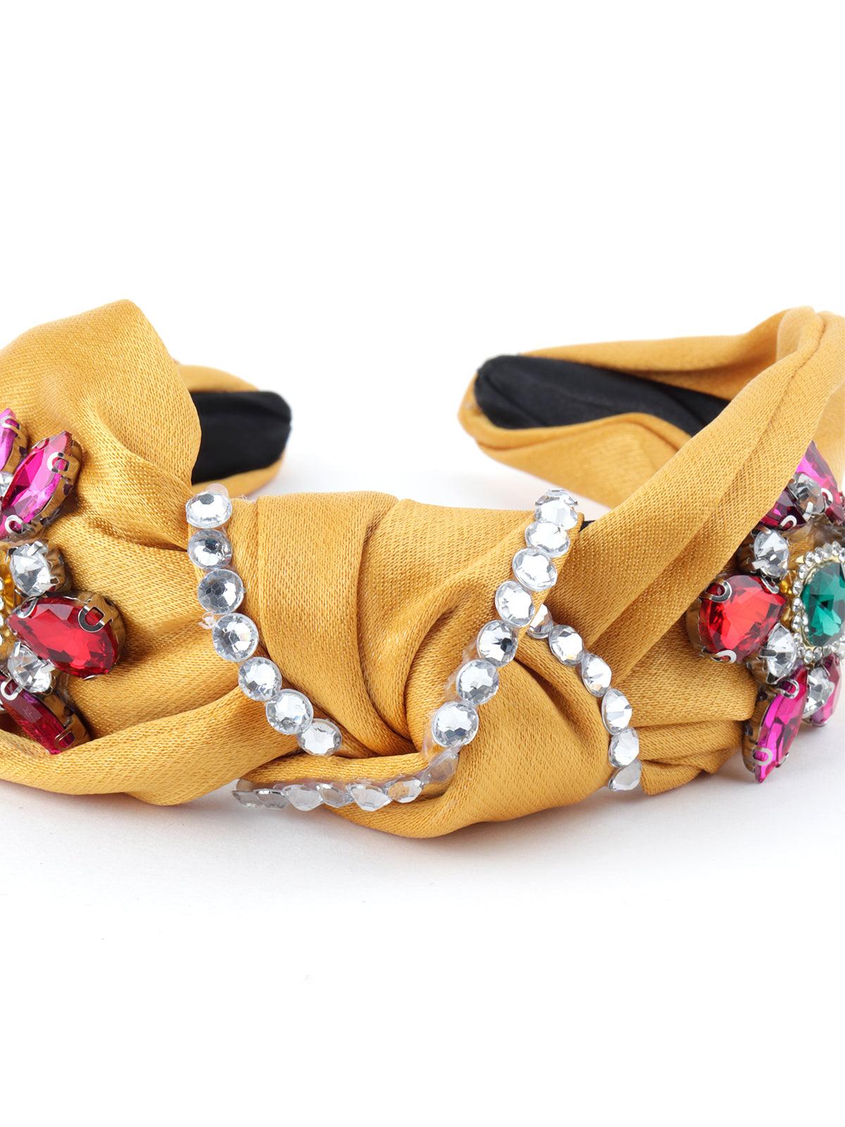Odette Women Mustard Yellow Rocker-Style Hairband - Image 4