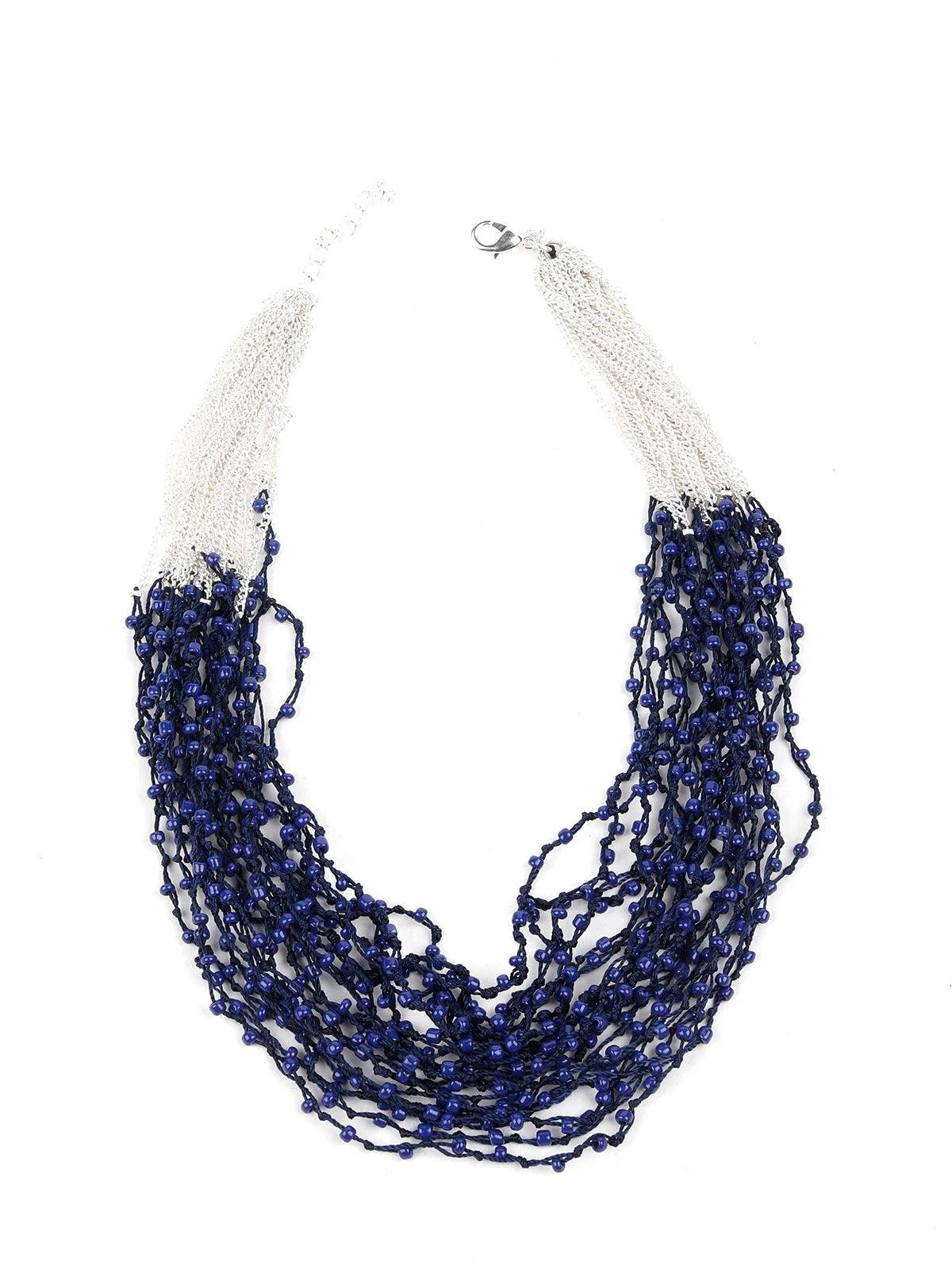 Odette Women Navy Blue Airy Beaded Multi Strands Necklace - Image 3