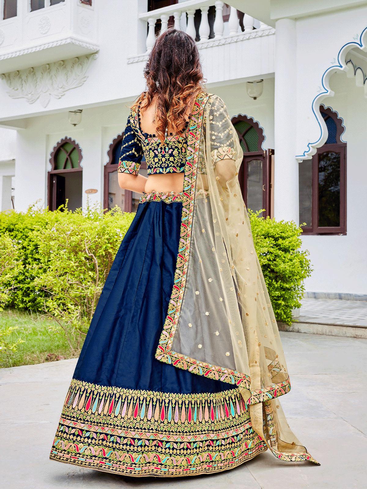 Odette Women Navy Blue Festival Wear Semi Stitched Lehenga With Unstitched Blouse - Image 2