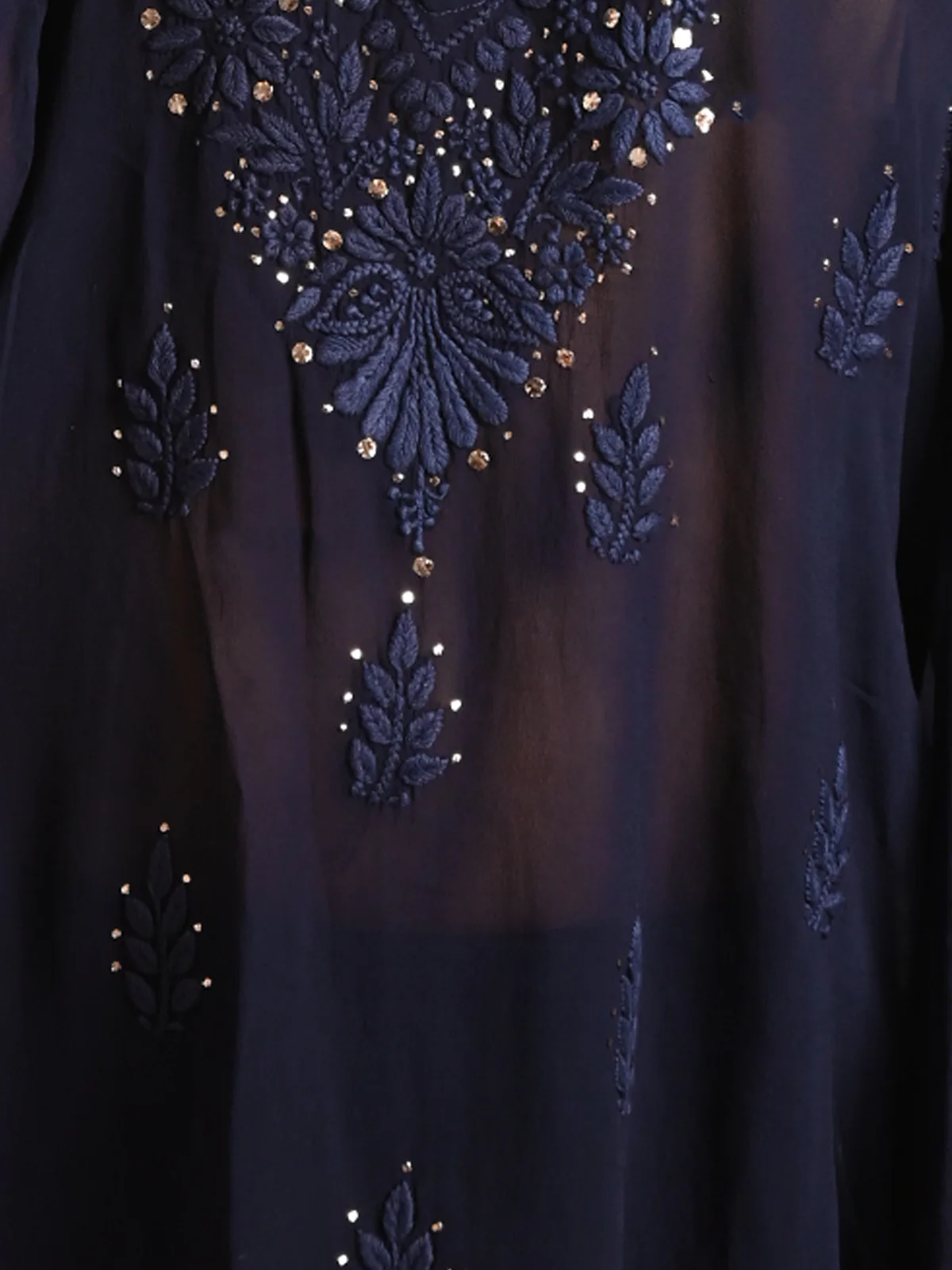 Odette Women Navy Blue Georgette Chikankari Embroidered Stitched Sharara Set - Image 6