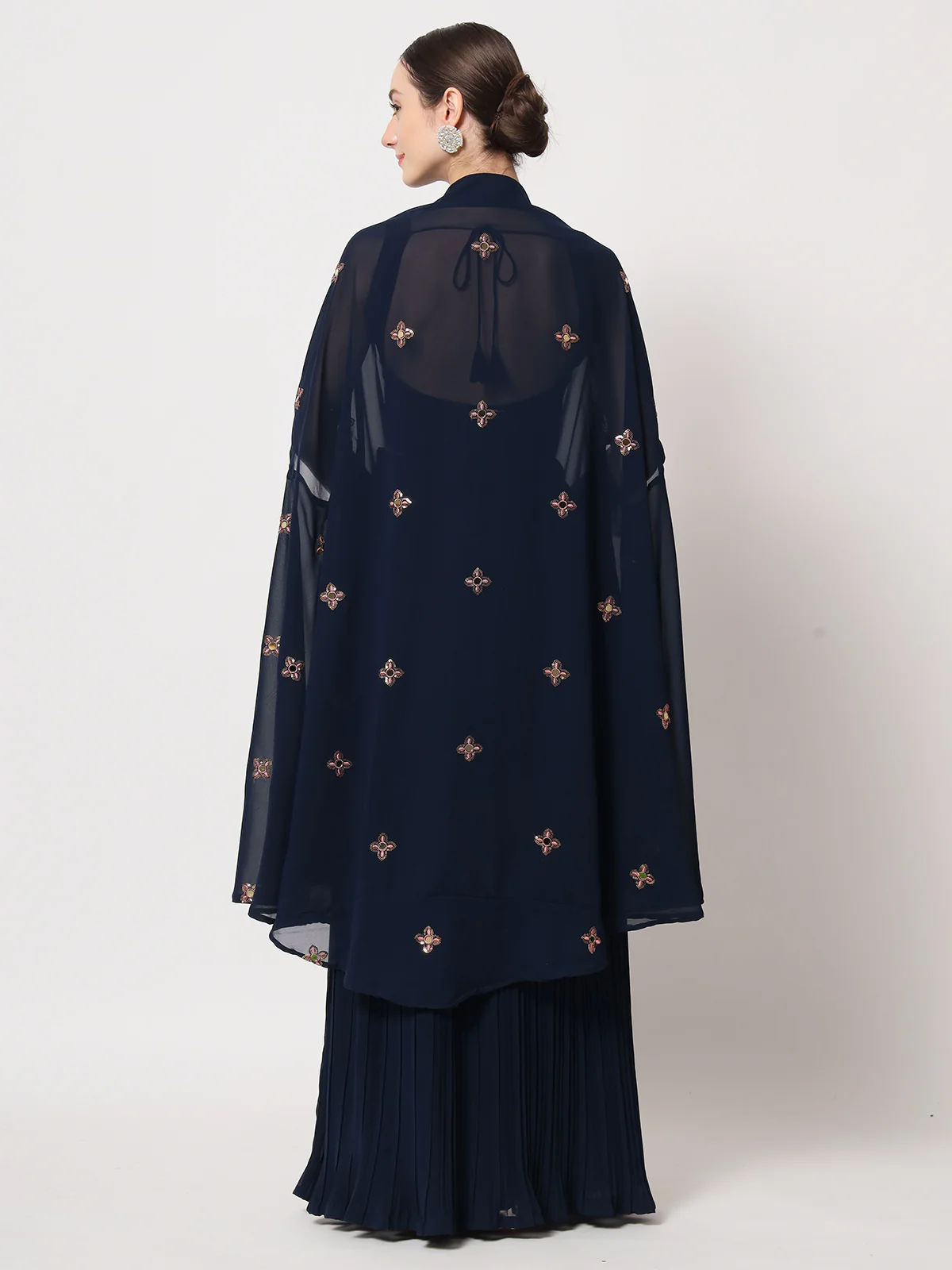 Odette Women Navy Blue Georgette Semi Stitched Lehenga With Unstitched Blouse - Image 4