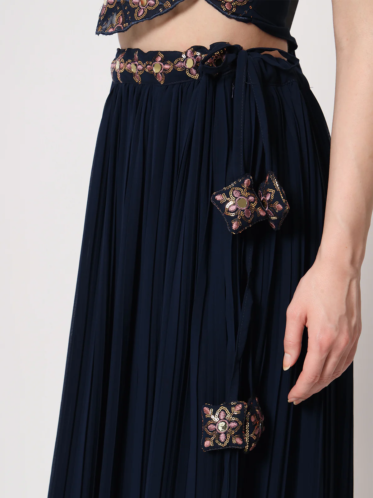 Odette Women Navy Blue Georgette Semi Stitched Lehenga With Unstitched Blouse - Image 6