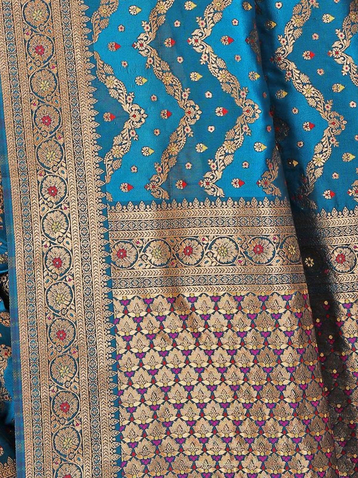 Odette Blue Woven Banasari Silk Saree with Unstitched Blouse for Women - Image 6