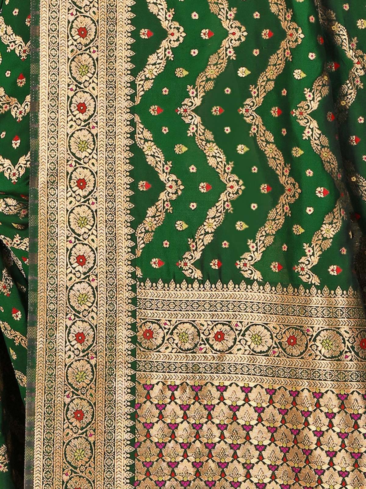 Odette Green Woven Banasari Silk Saree With Unstitched Blouse for Women - Image 6