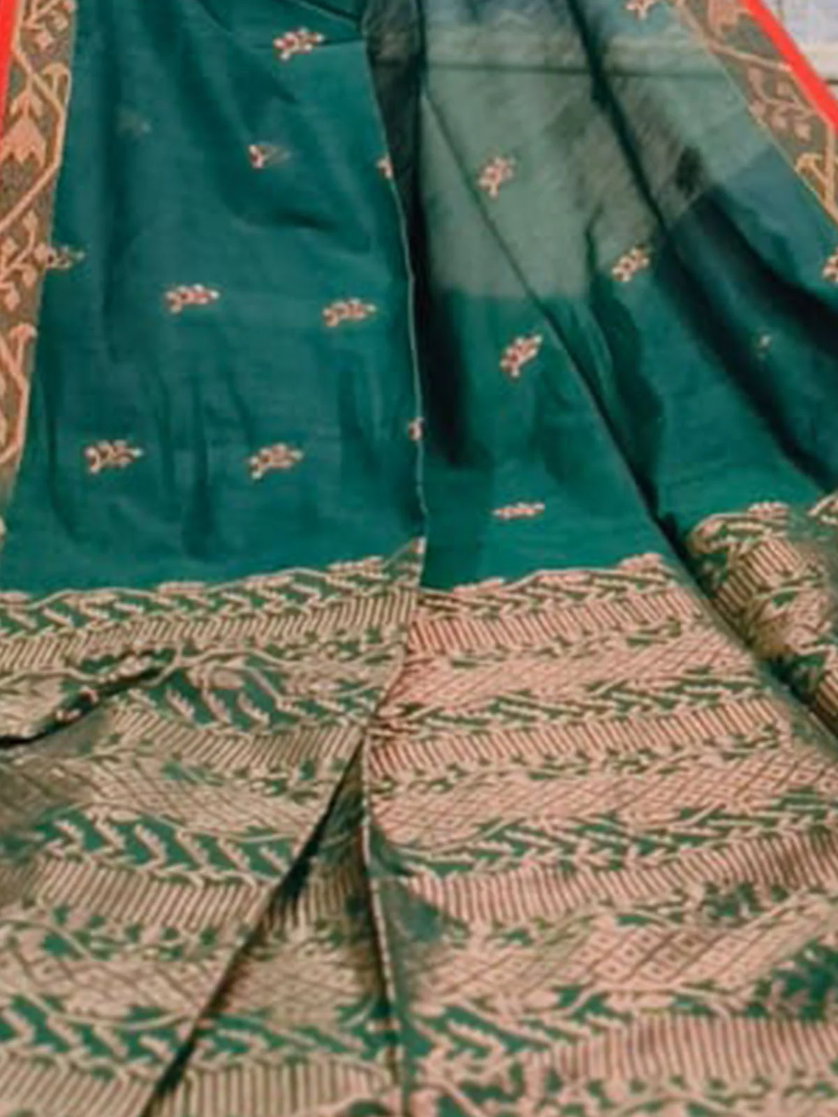 Odette Green Woven Cotton Saree With Unstitched Blouse for Women - Image 4