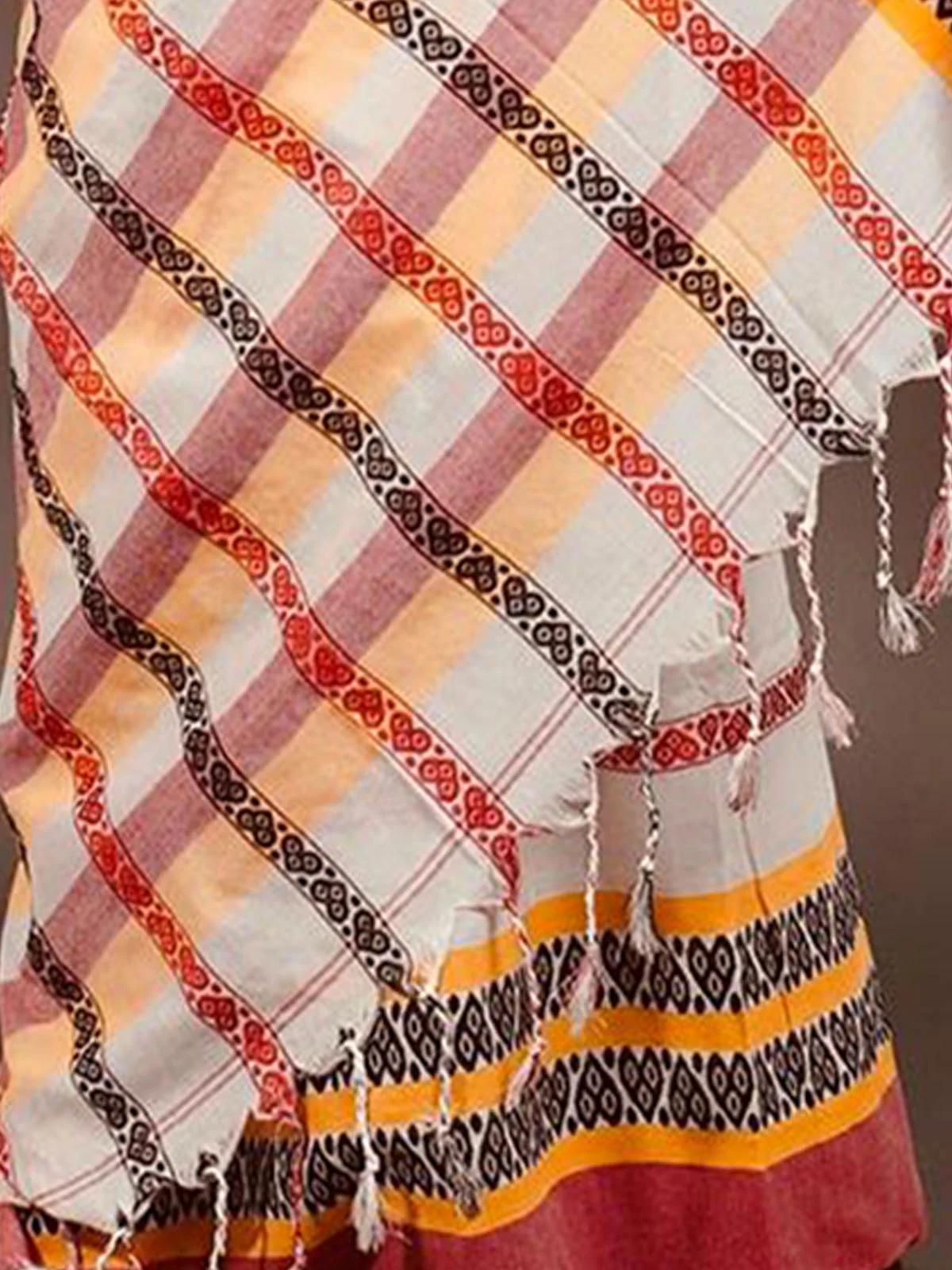 Odette Multi-Colour Woven Cotton Saree With Unstitched Blouse for Women - Image 4