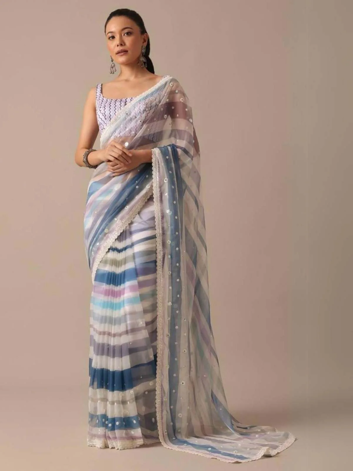Odette Muticolor Printed Georgette Saree With Unstitched Blouse for Women - Image 2