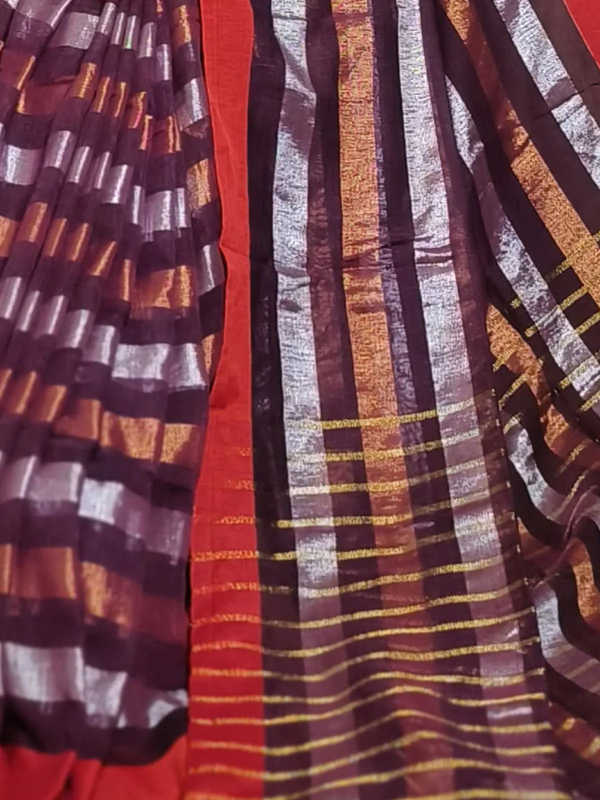 Odette Purple Woven Cotton Saree with Unstitched Blouse for Women - Image 4