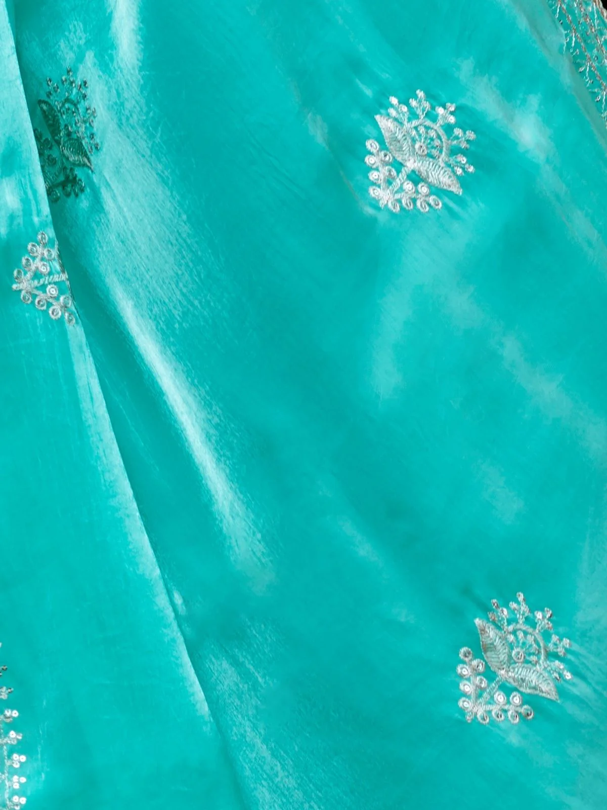 Odette Aqua Blue Chiffon Embroidered Saree For Women - Image 6