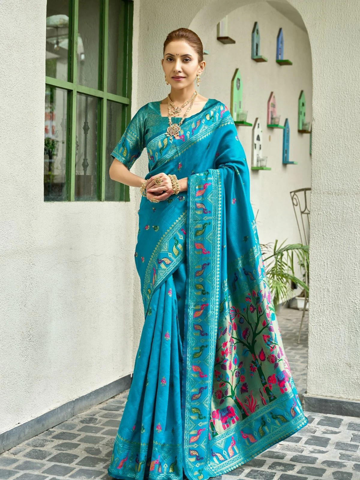 Odette Aqua Blue Silk Woven Paithani Saree For Women