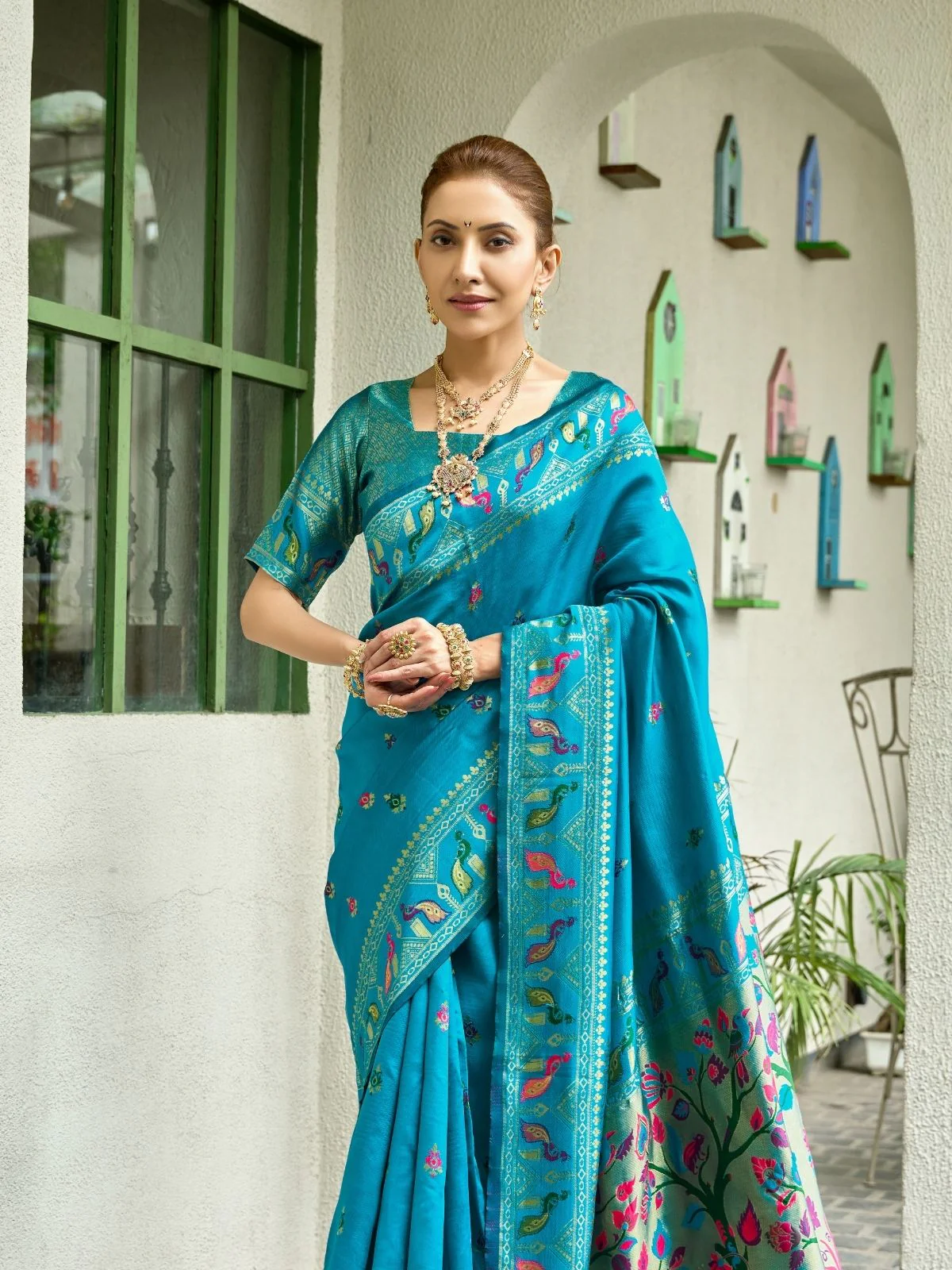 Odette Aqua Blue Silk Woven Paithani Saree For Women - Image 4