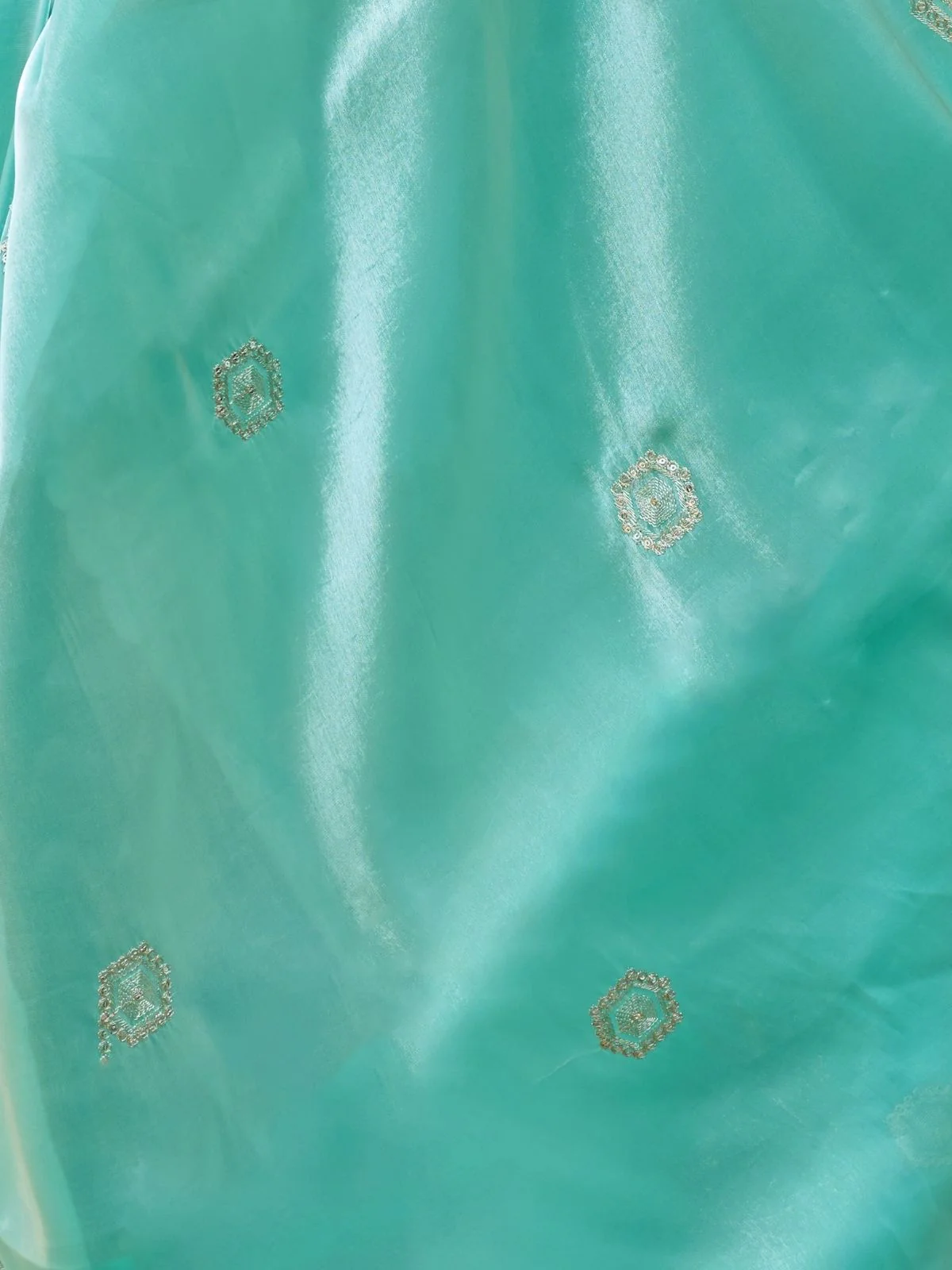 Odette Aqua Chiffon Embellished Saree For Women - Image 7