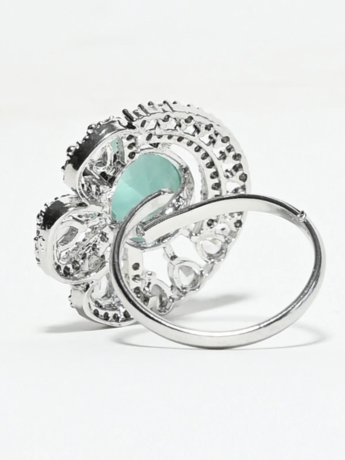 Odette Aqua Green And White Alloy Embellished Ring For Women - Image 3
