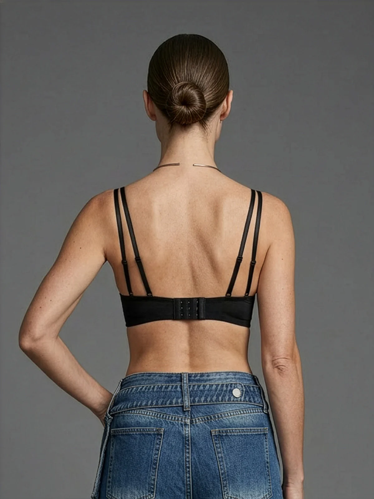 Odette Beige And Black Nylon Checked Bra For Women - Image 3
