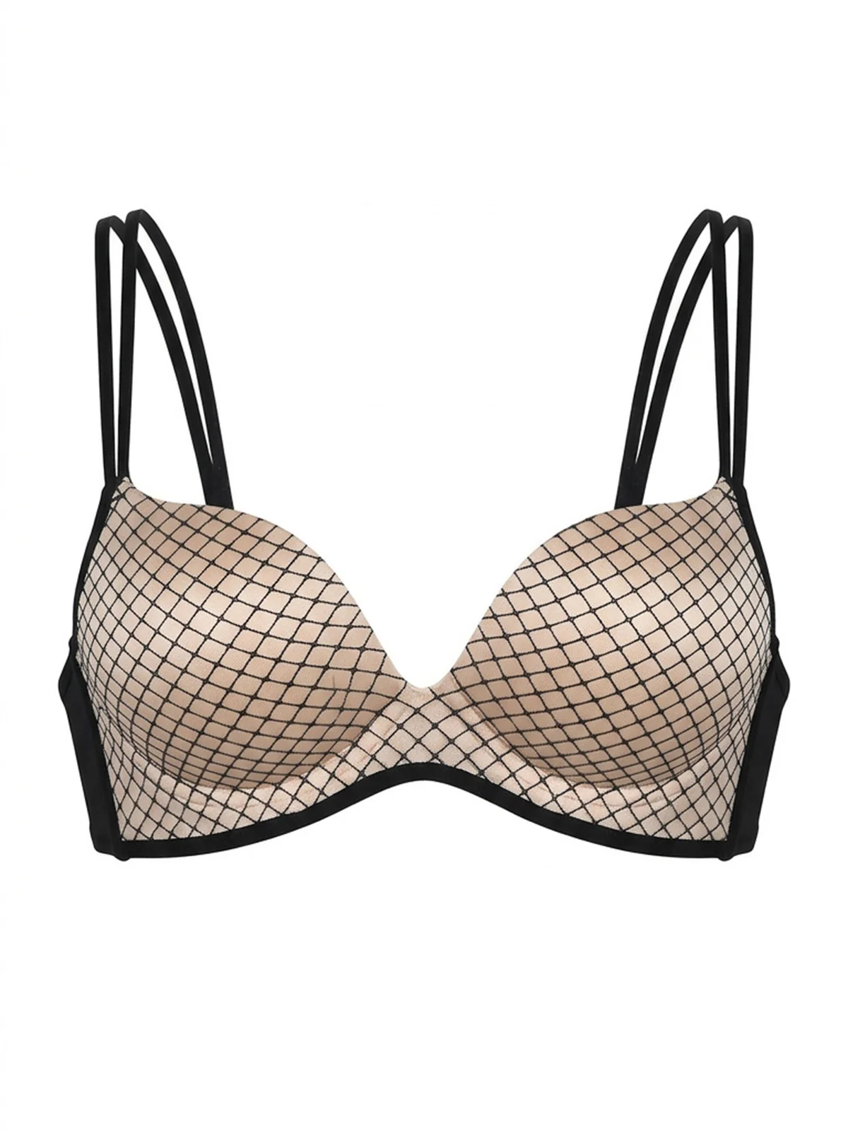 Odette Beige And Black Nylon Checked Bra For Women - Image 4