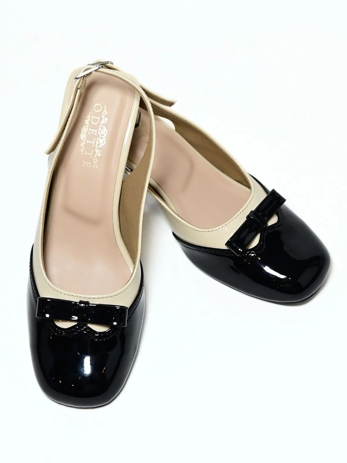 Odette Beige And Black PU Solid Heels Women - Image 4