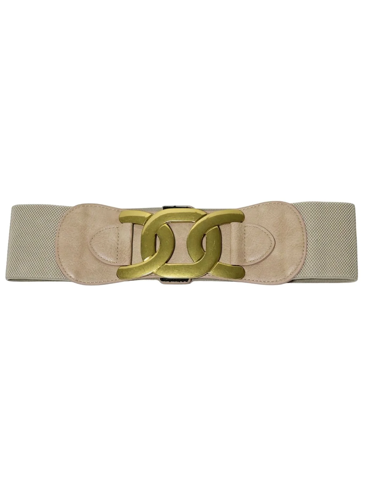 Odette Beige And Gold PU Metallic Design Belt For Women - Image 3