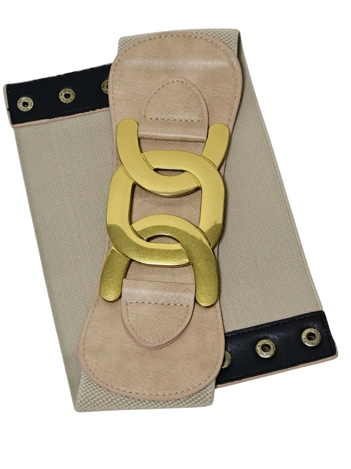 Odette Beige And Gold PU Metallic Design Belt For Women - Image 5