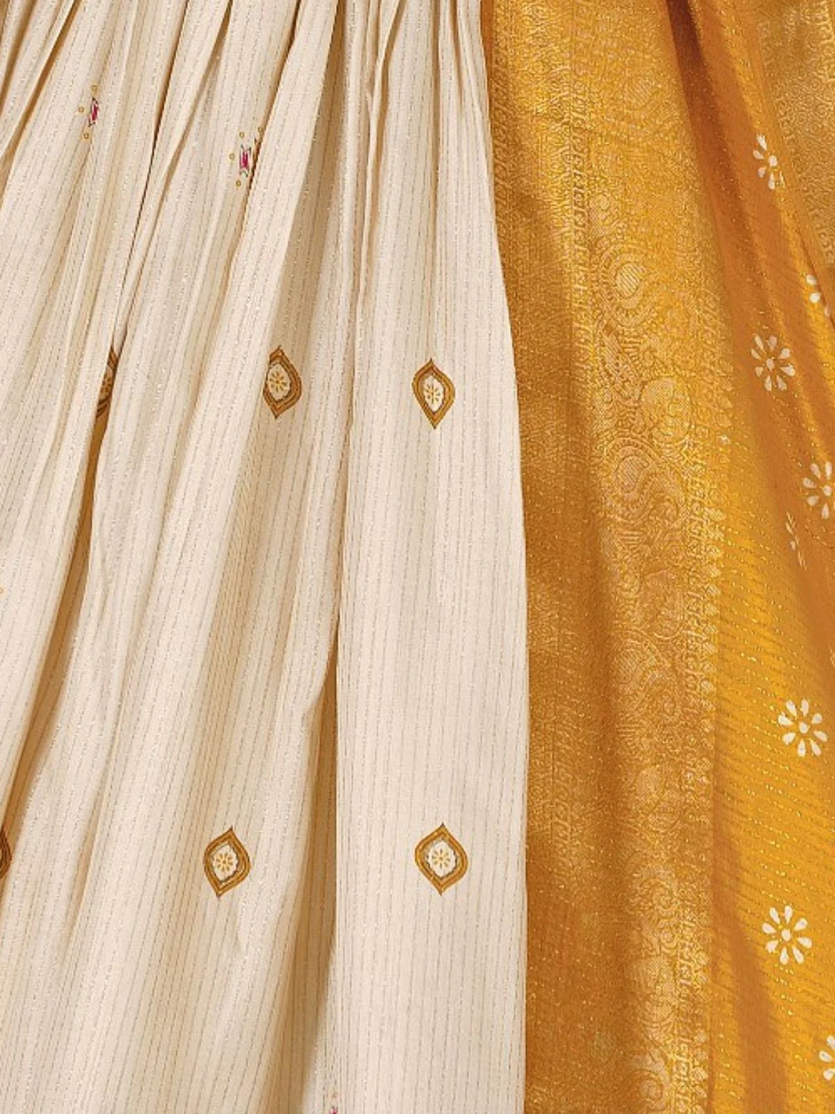 Odette Beige And Yellow Silk Blend Printed Semi-Stitched lehenga For Women - Image 6