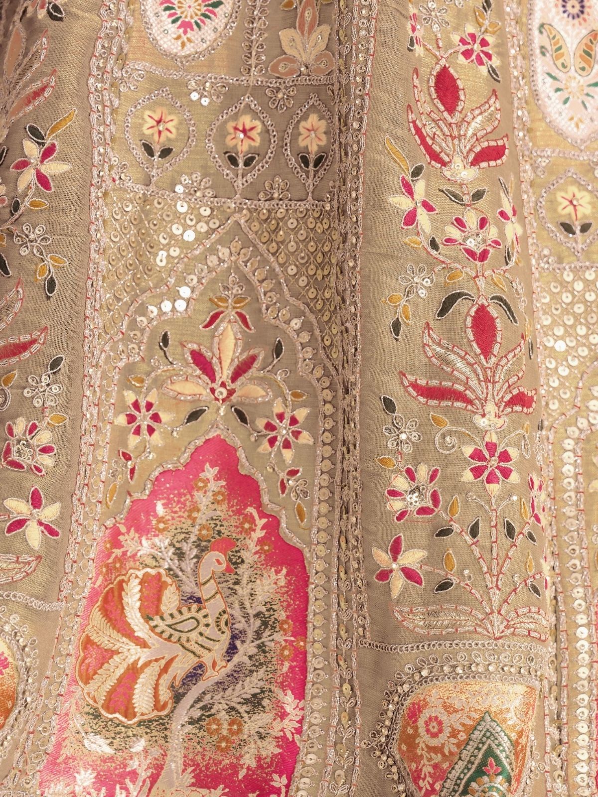 Odette Beige Banarasi Silk Embroidered Semi-Stitched Lehenga For Women - Image 6