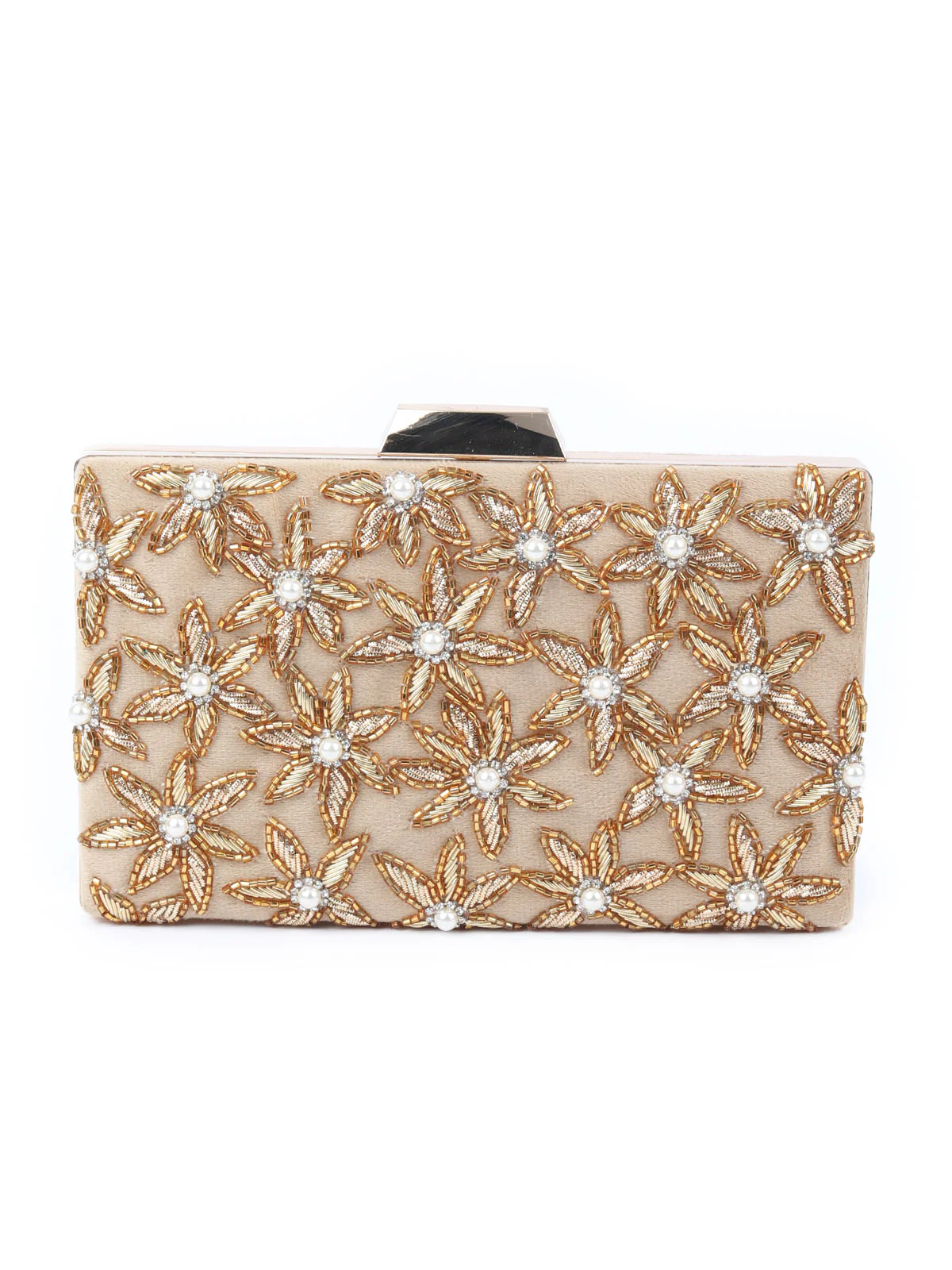 Odette Beige Beads Embellished Clutch Bag For Women - Image 3