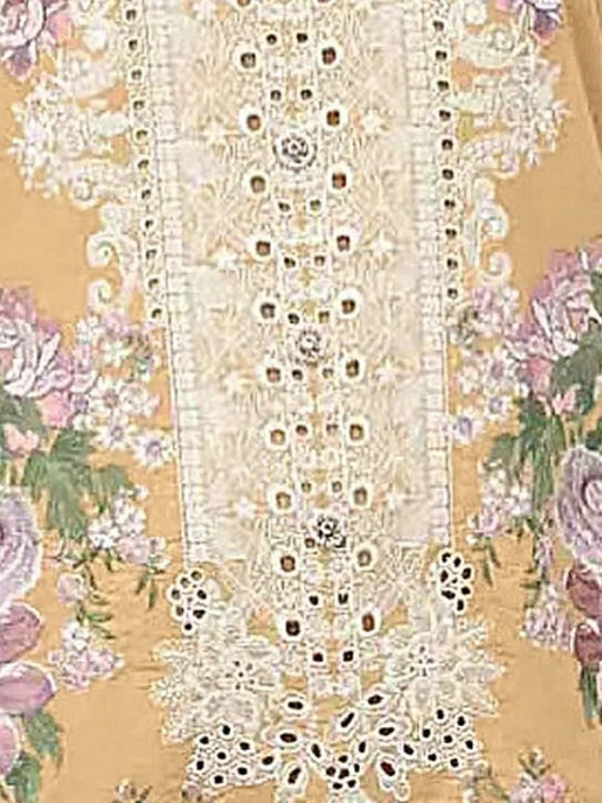 Odette Beige Cotton Blend Embroidered Semi Stitched Kurta Set For Women - Image 3