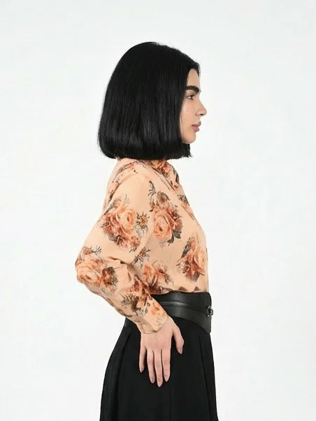 Odette Beige Cotton Blend Floral Printed Shirt For Women - Image 2