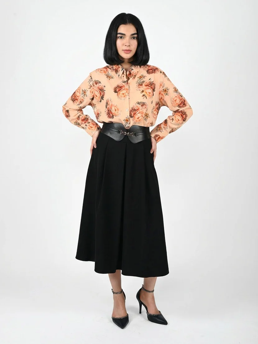 Odette Beige Cotton Blend Floral Printed Shirt For Women - Image 6