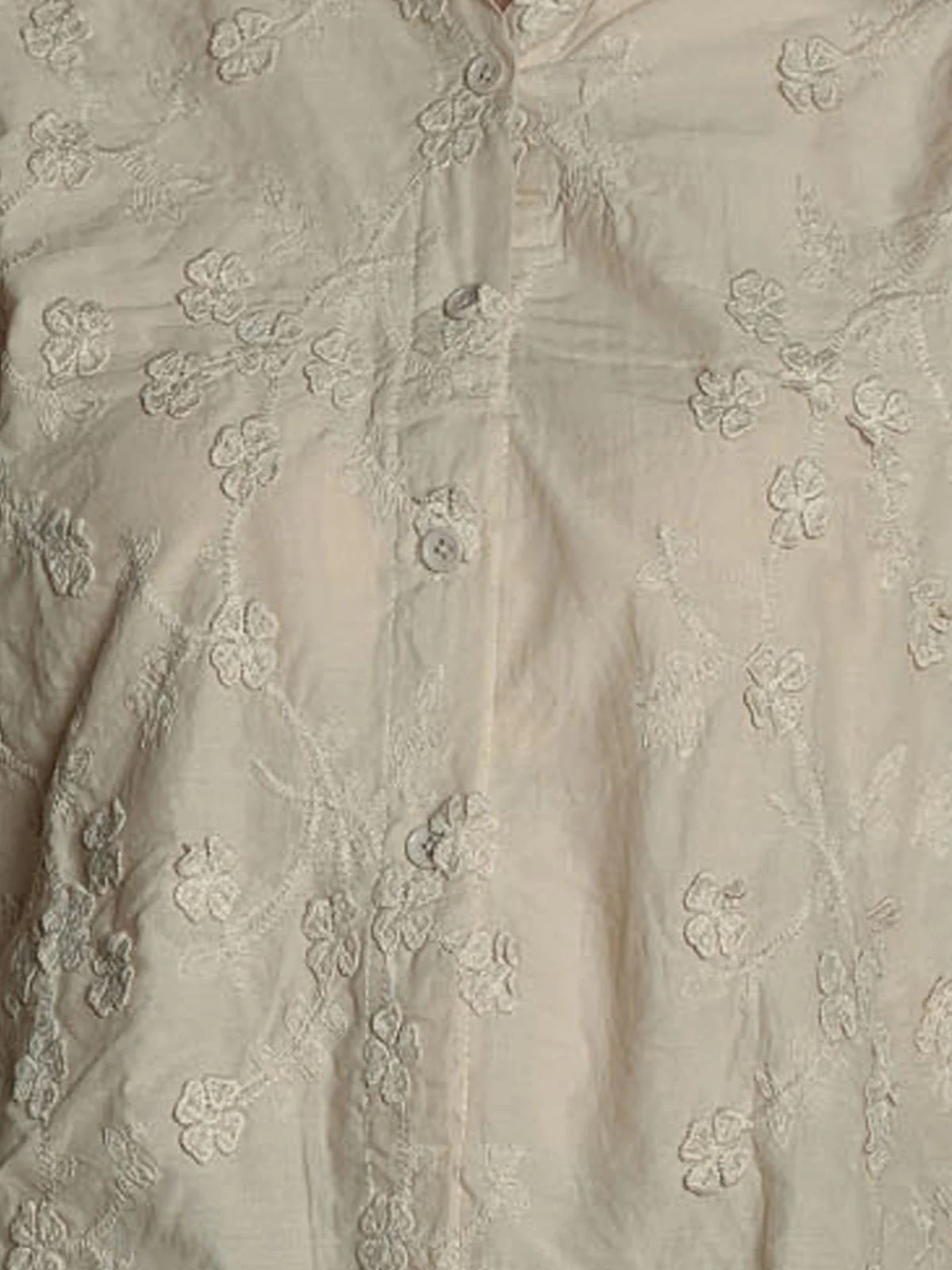 Odette Beige Cotton Blend Solid Top For Women - Image 4