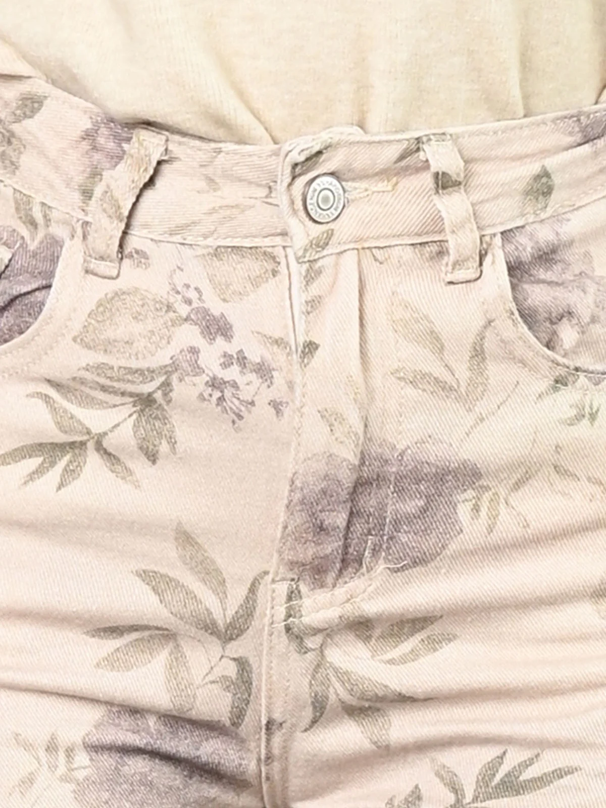 Odette Beige Denim Printed Trouser For Women - Image 5