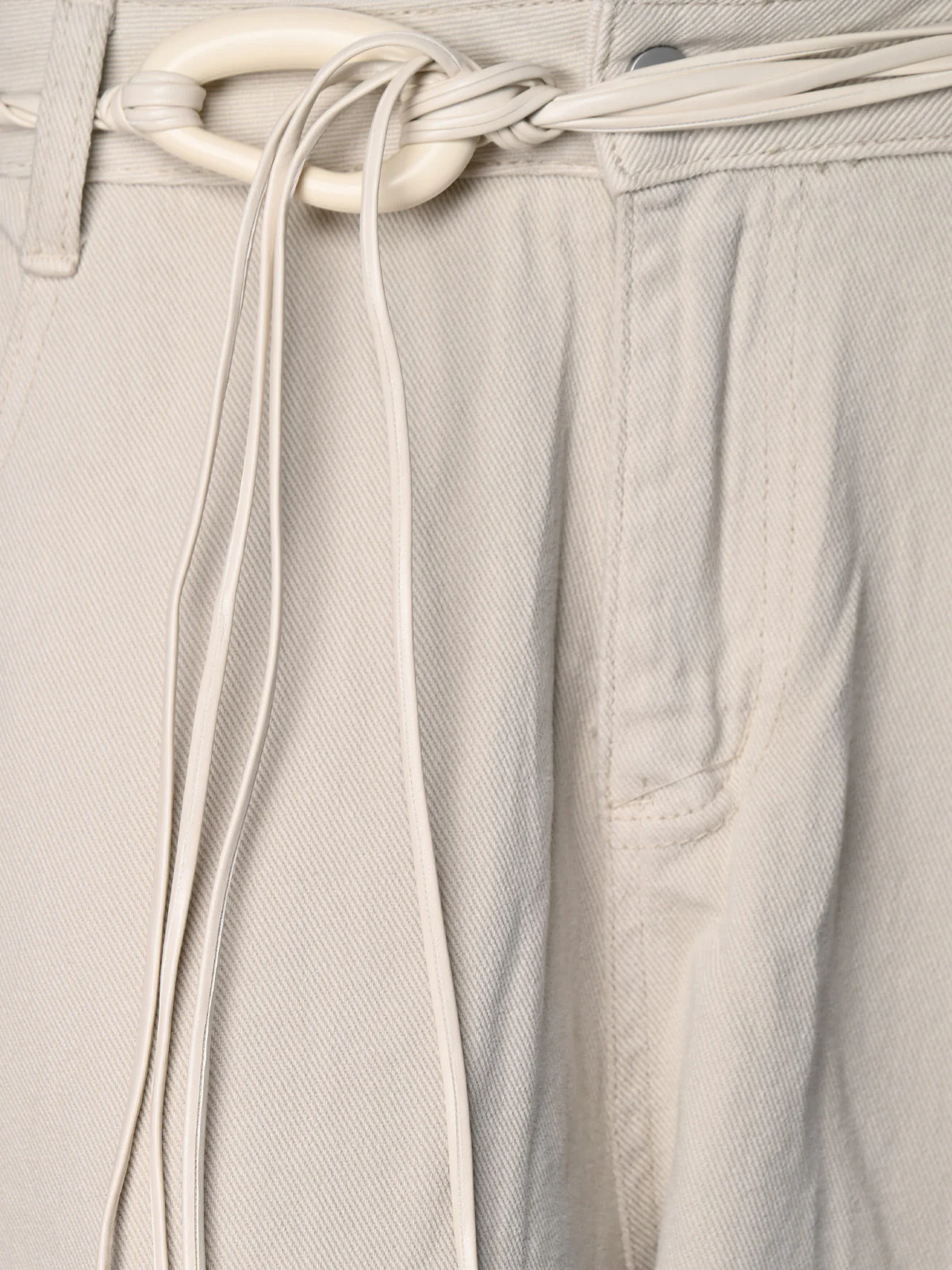 Odette Beige Denim Solid Trouser For Women - Image 4