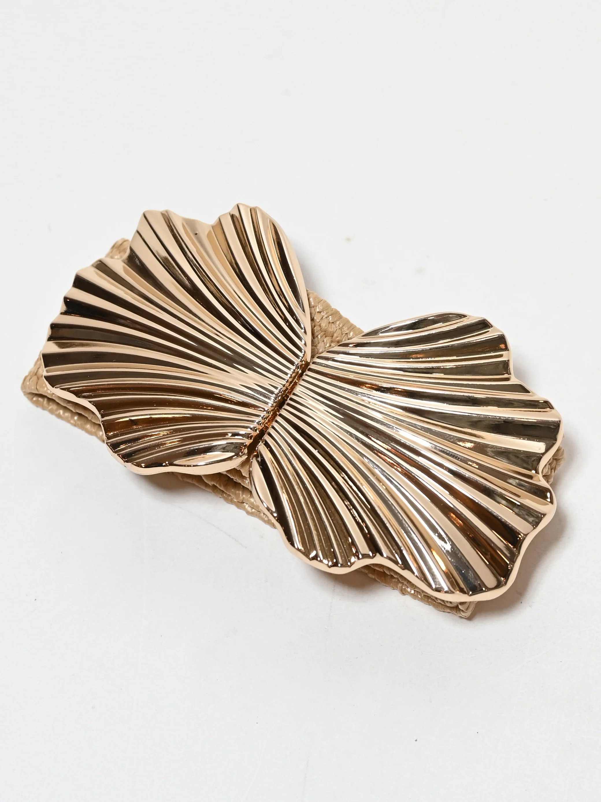 Odette Beige Elastic And Raffia Metallic Design Belt For Women - Image 2