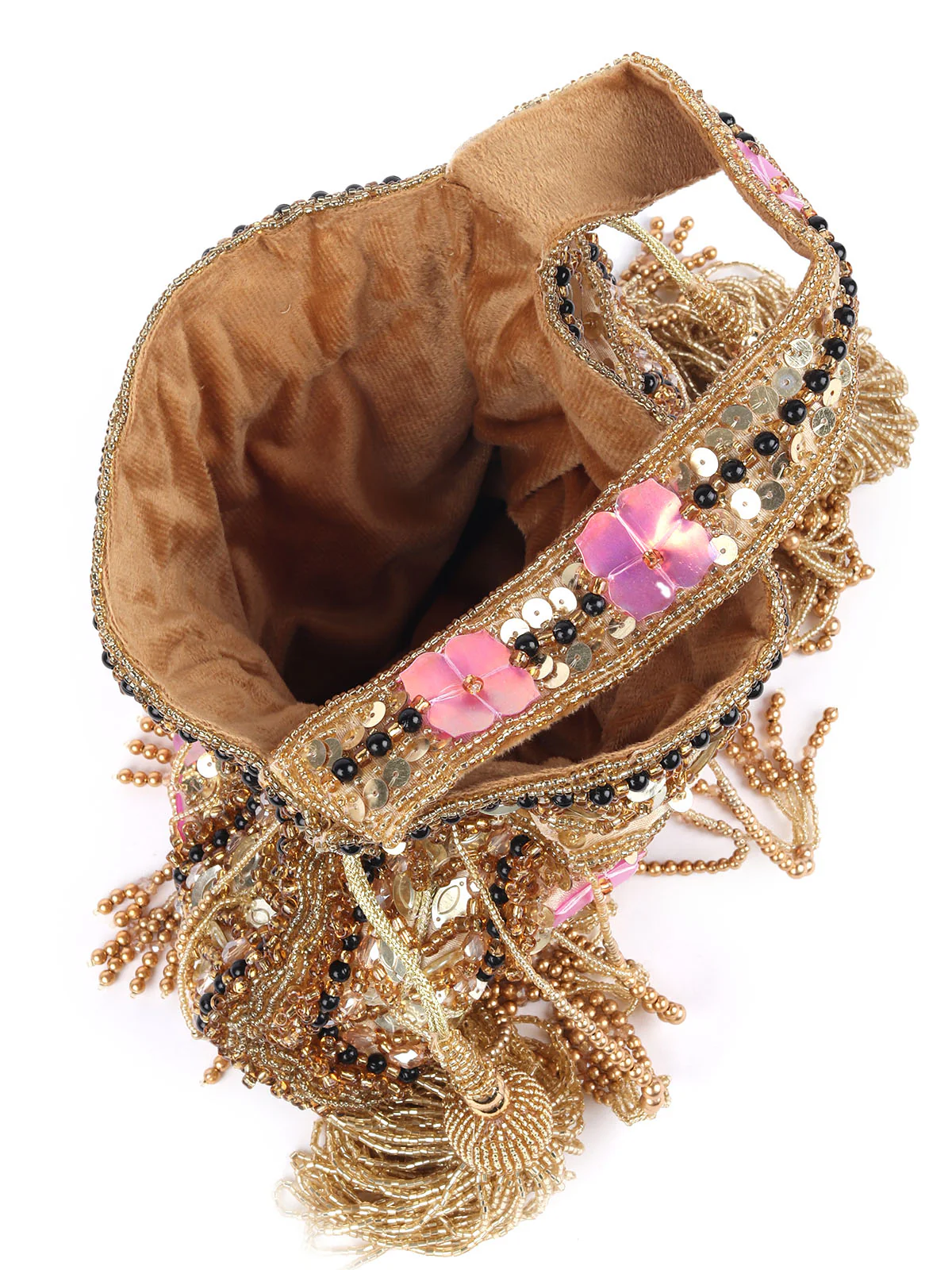 Odette Beige Embellished Potli Bag For Women - Image 6