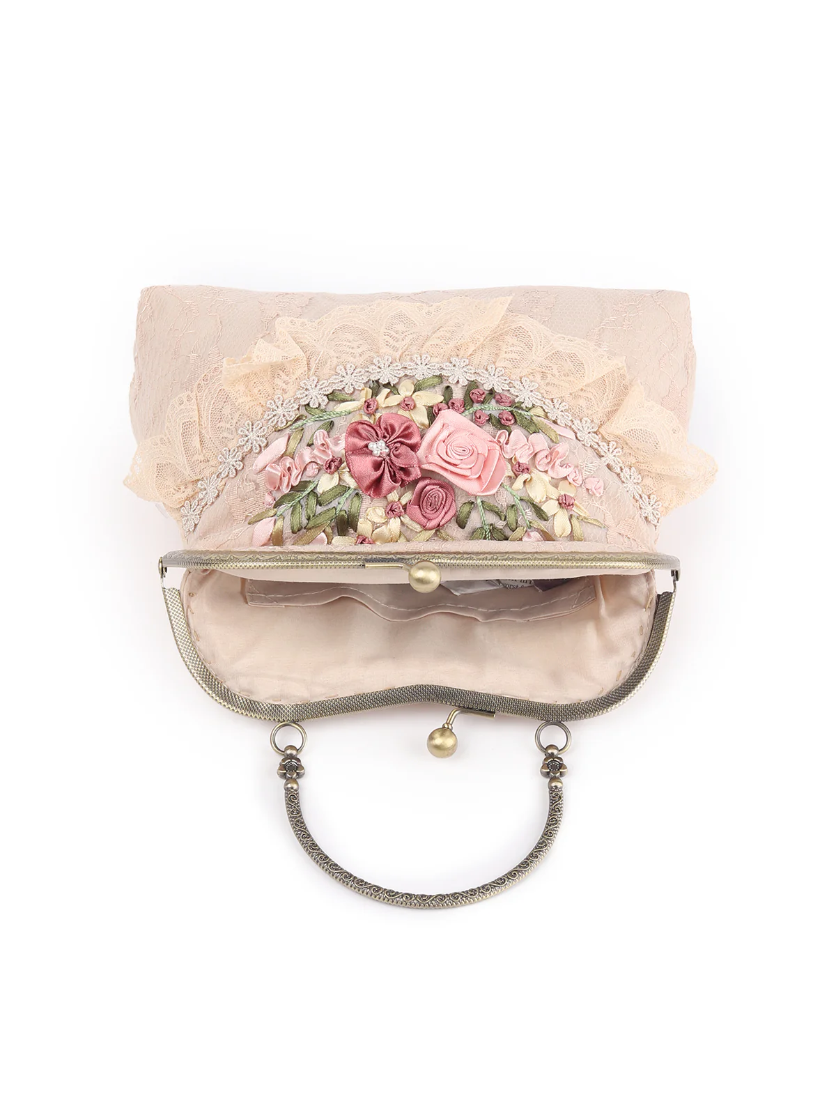 Odette Beige Embroidered Clutch For Women - Image 4