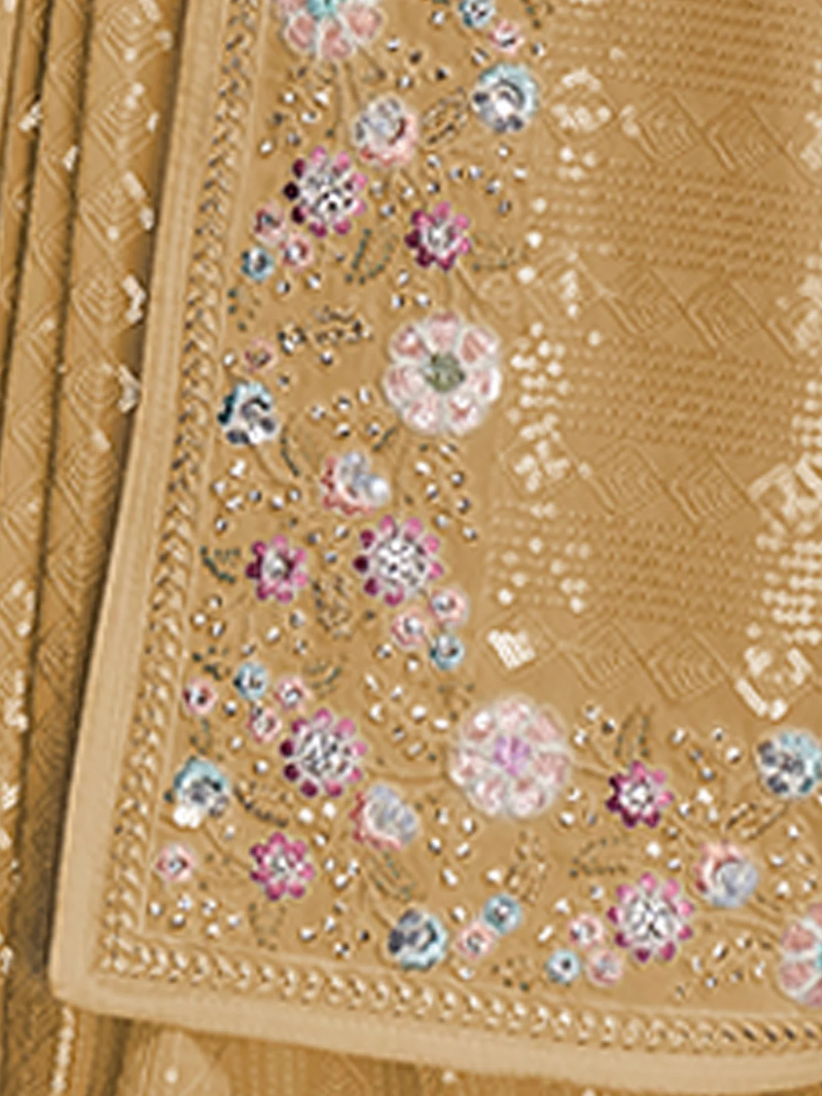 Odette Beige Embroidered Georgette Saree With Unstitched Blouse For Women - Image 8