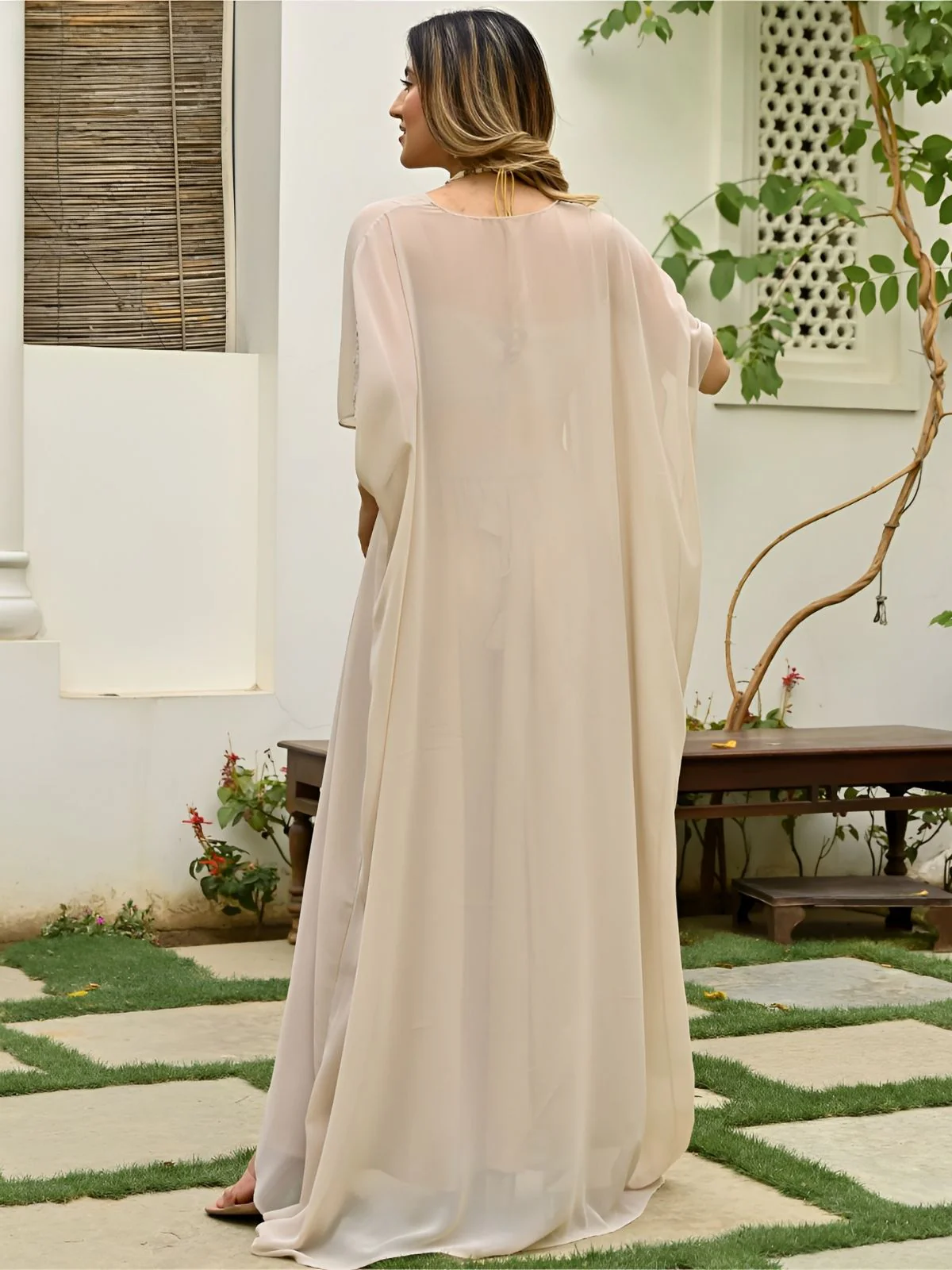 Odette Beige Georgette Embroidered Co-Ord Set For Women - Image 3