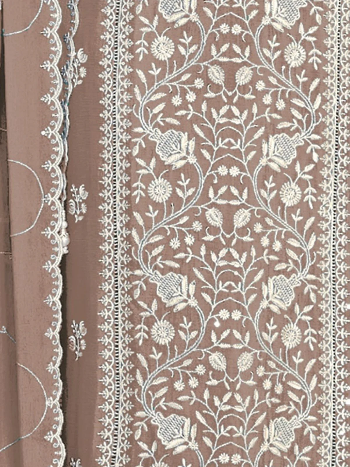 Odette Beige Georgette Embroidered Semi-Stitched Kurta Set For Women - Image 3
