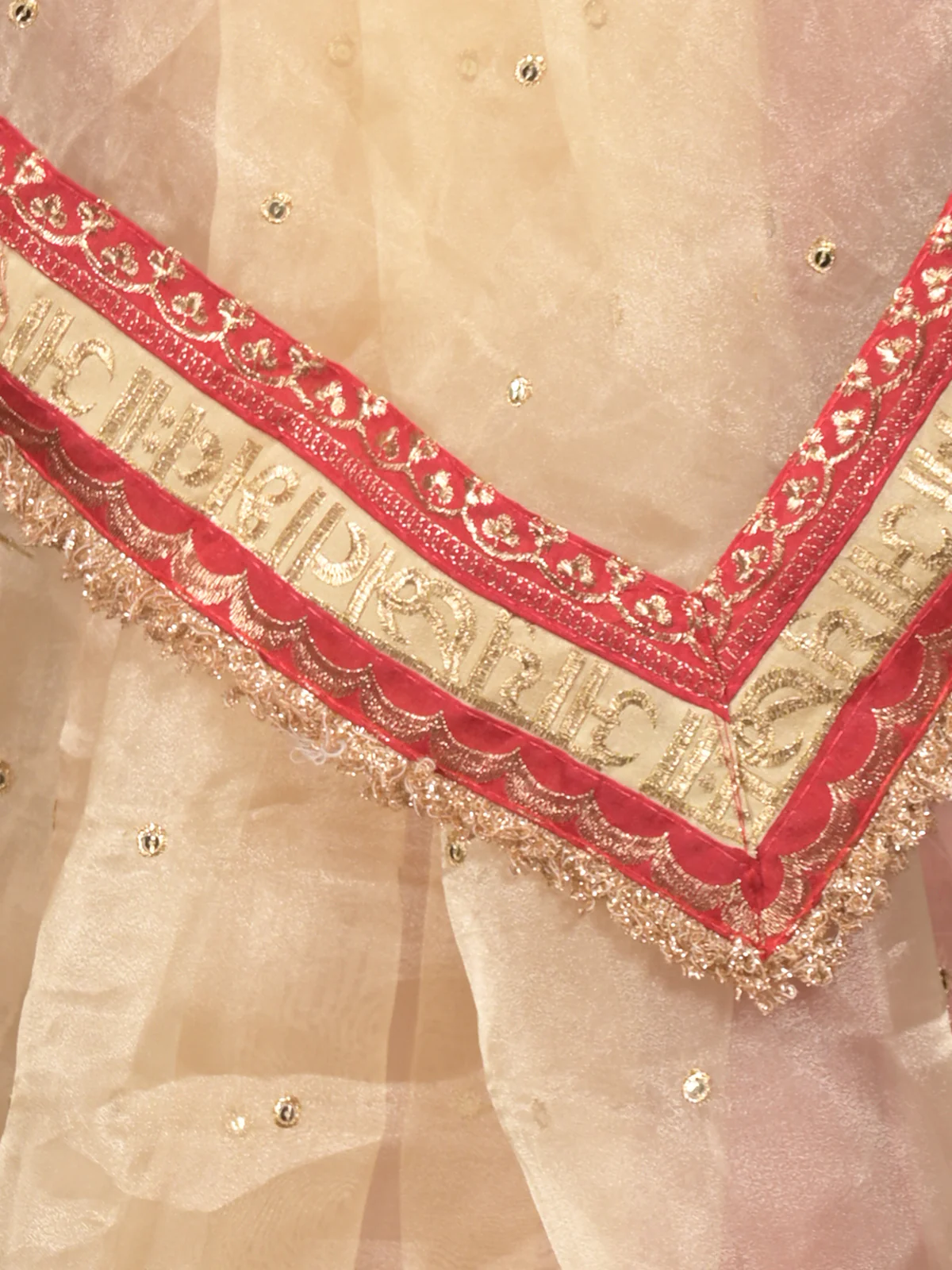 Odette Beige Gota and Sequins Embroidered Organza Saree with Unstitched Blouse for Women - Image 5